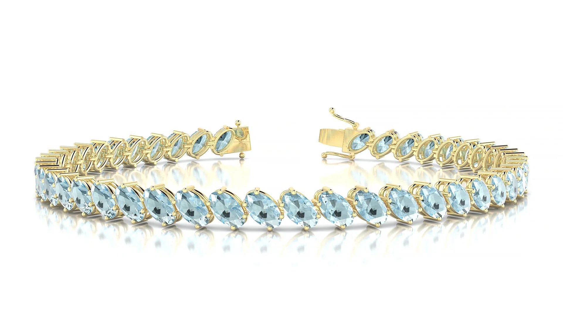 Nîmes | 18k Yellow Gold 5 x 3 mm Oval Natural Aquamarine Tennis Bracelet