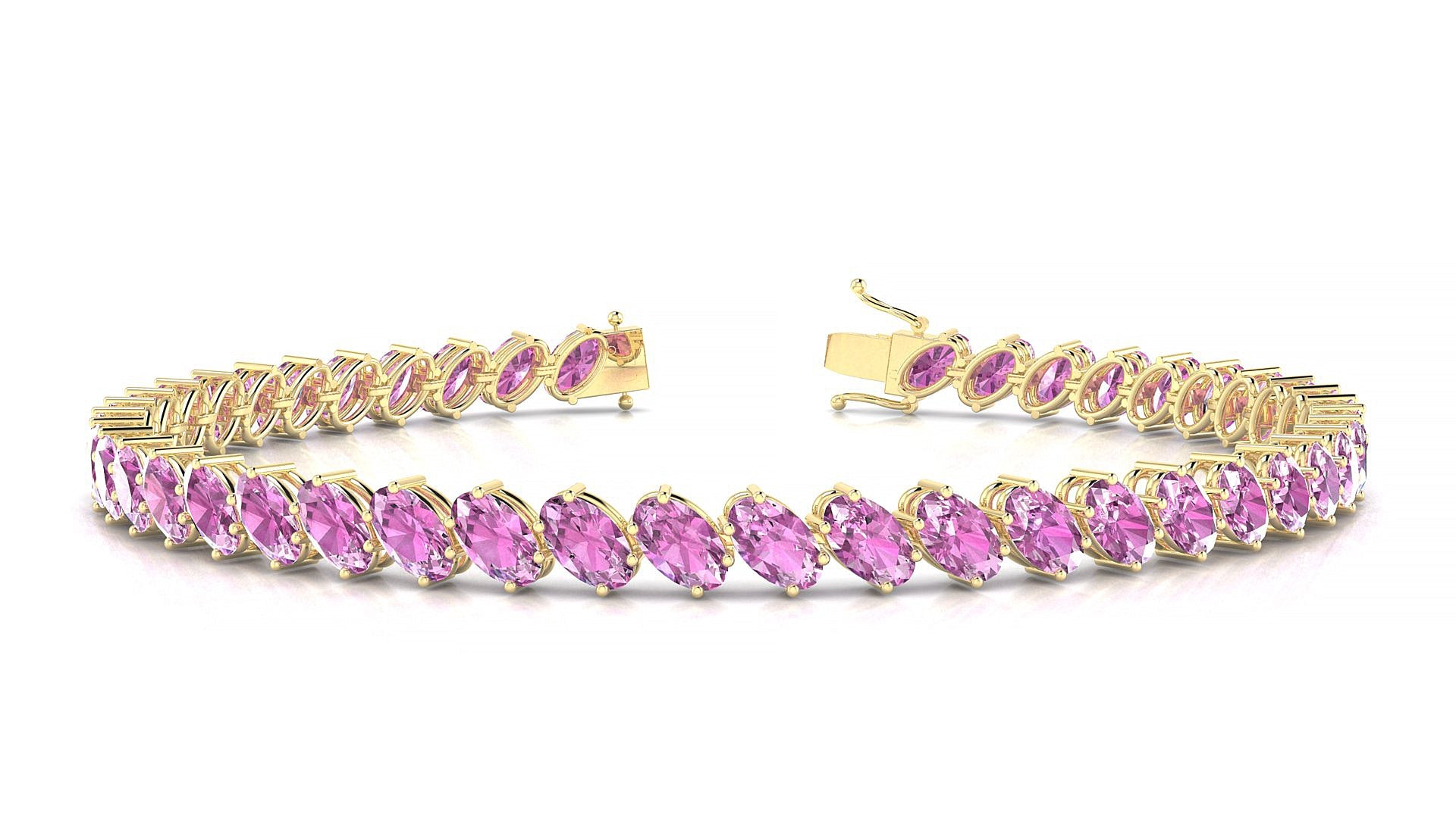 Nîmes | 18k Yellow Gold 5 x 3 mm Oval Natural Pink Sapphire Tennis Bracelet
