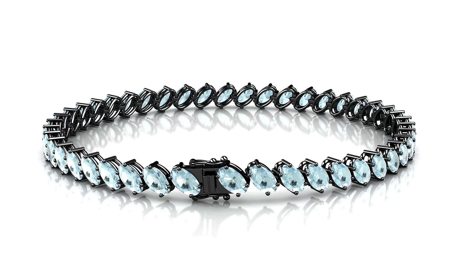 Nîmes | 18k Black Gold 5 x 3 mm Oval Natural Aquamarine Tennis Bracelet