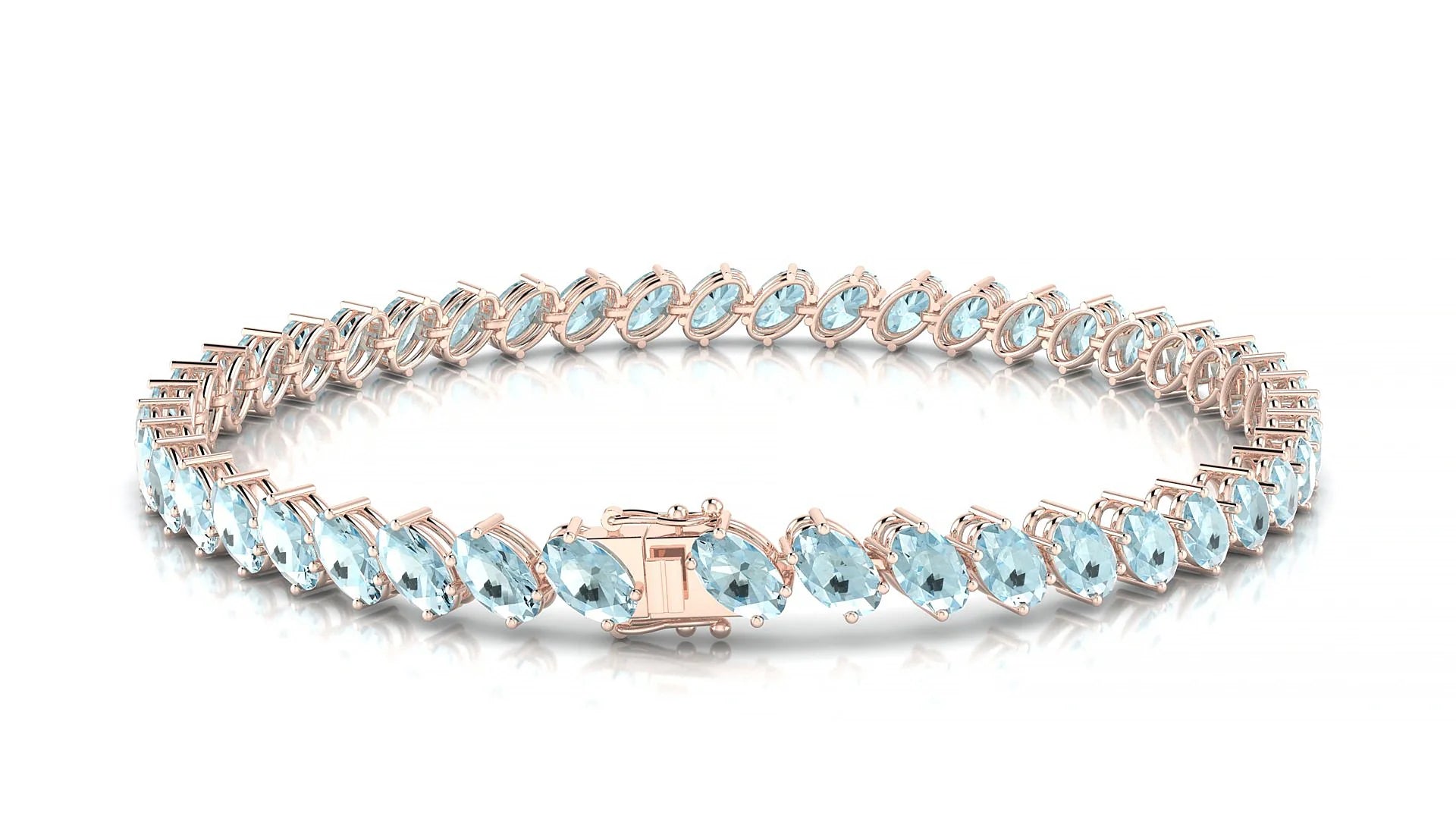 Nîmes | 18k Rose Gold 5 x 3 mm Oval Natural Aquamarine Tennis Bracelet