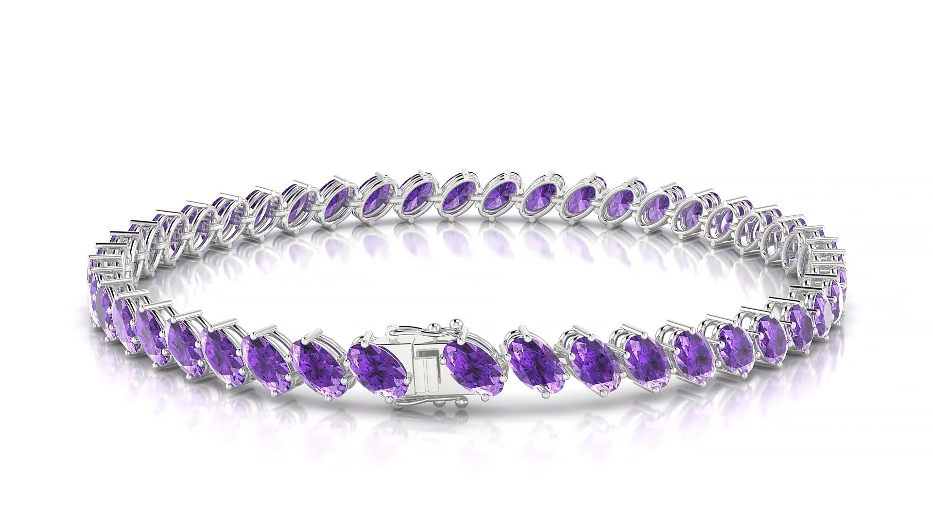 Nîmes | 18k White Gold 5 x 3 mm Oval Natural Amethyst Tennis Bracelet