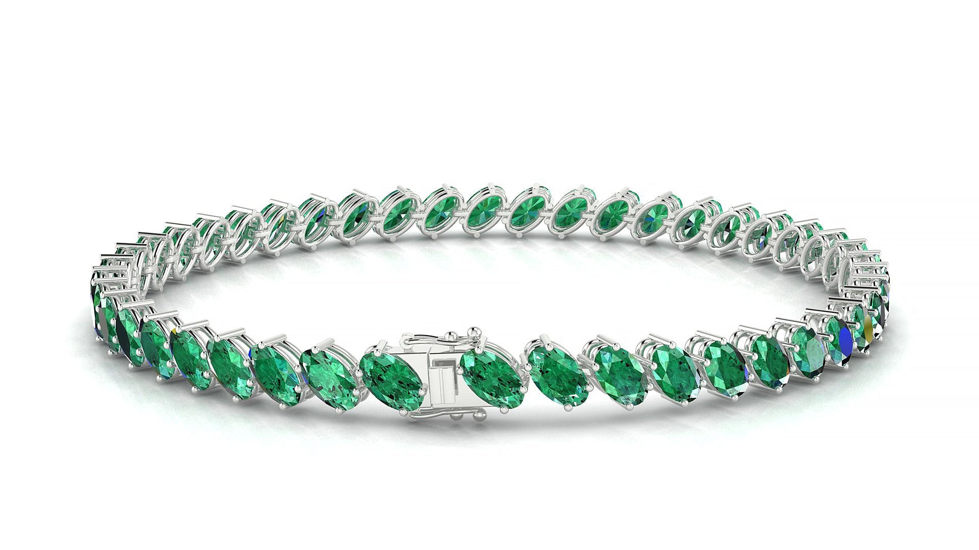 Nîmes | 18k White Gold 5 x 3 mm Oval Natural Emerald Tennis Bracelet