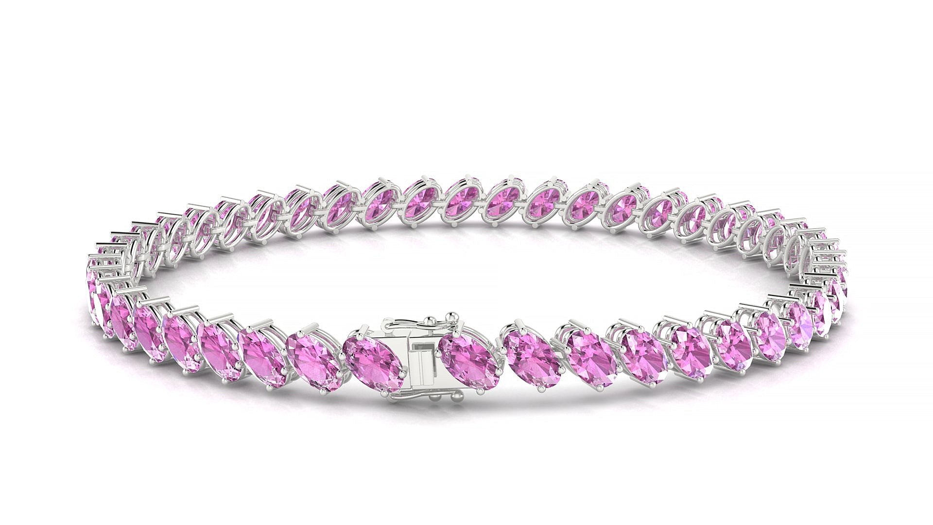 Nîmes | 18k White Gold 5 x 3 mm Oval Natural Pink Sapphire Tennis Bracelet