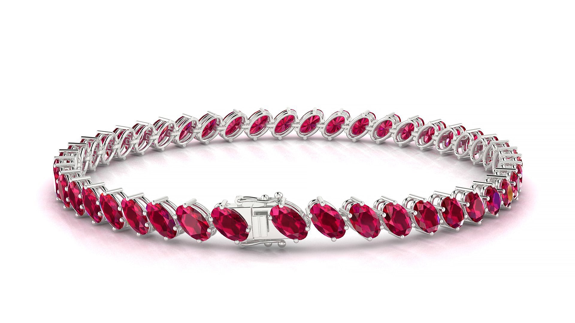 Nîmes | 18k White Gold 5 x 3 mm Oval Natural Ruby Tennis Bracelet