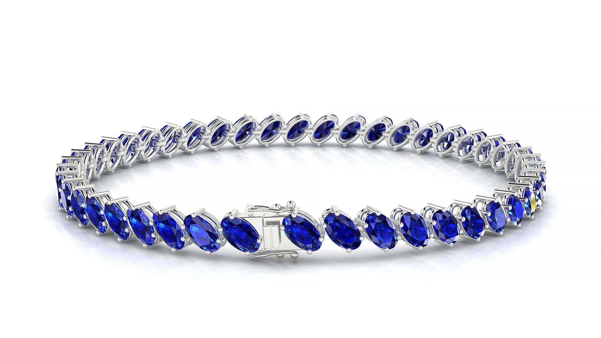 Nîmes | 18k White Gold 5 x 3 mm Oval Natural Sapphire Tennis Bracelet
