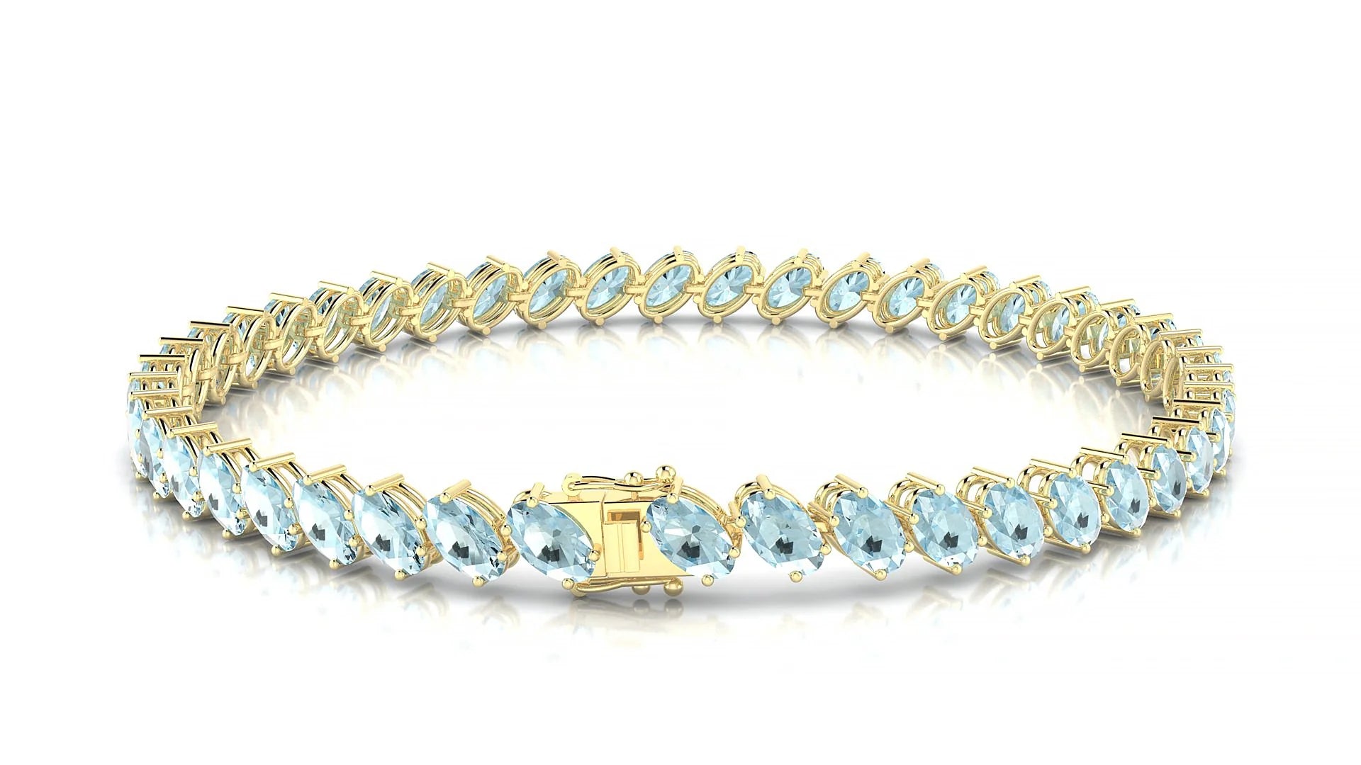Nîmes | 18k Yellow Gold 5 x 3 mm Oval Natural Aquamarine Tennis Bracelet