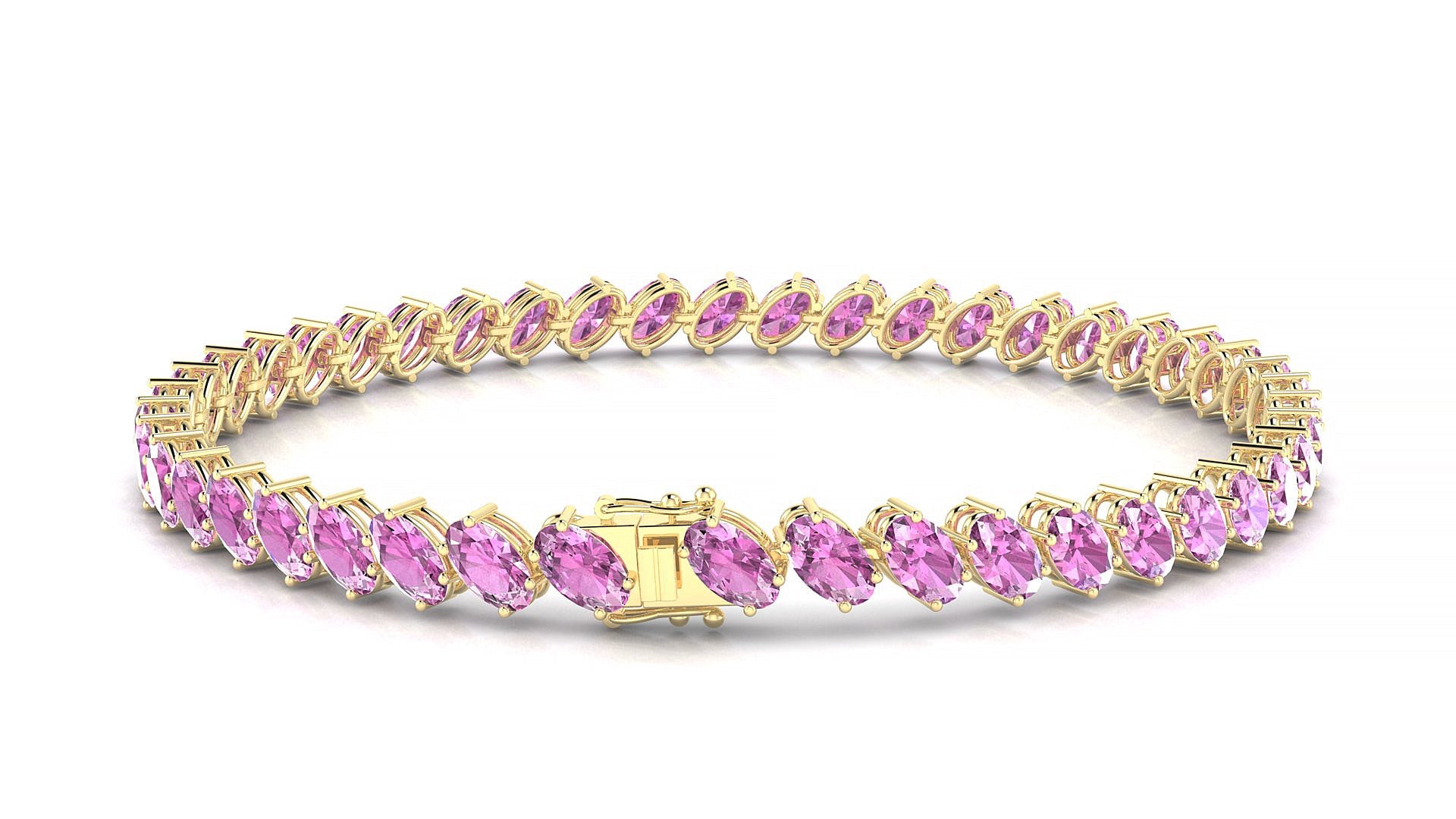 Nîmes | 18k Yellow Gold 5 x 3 mm Oval Natural Pink Sapphire Tennis Bracelet