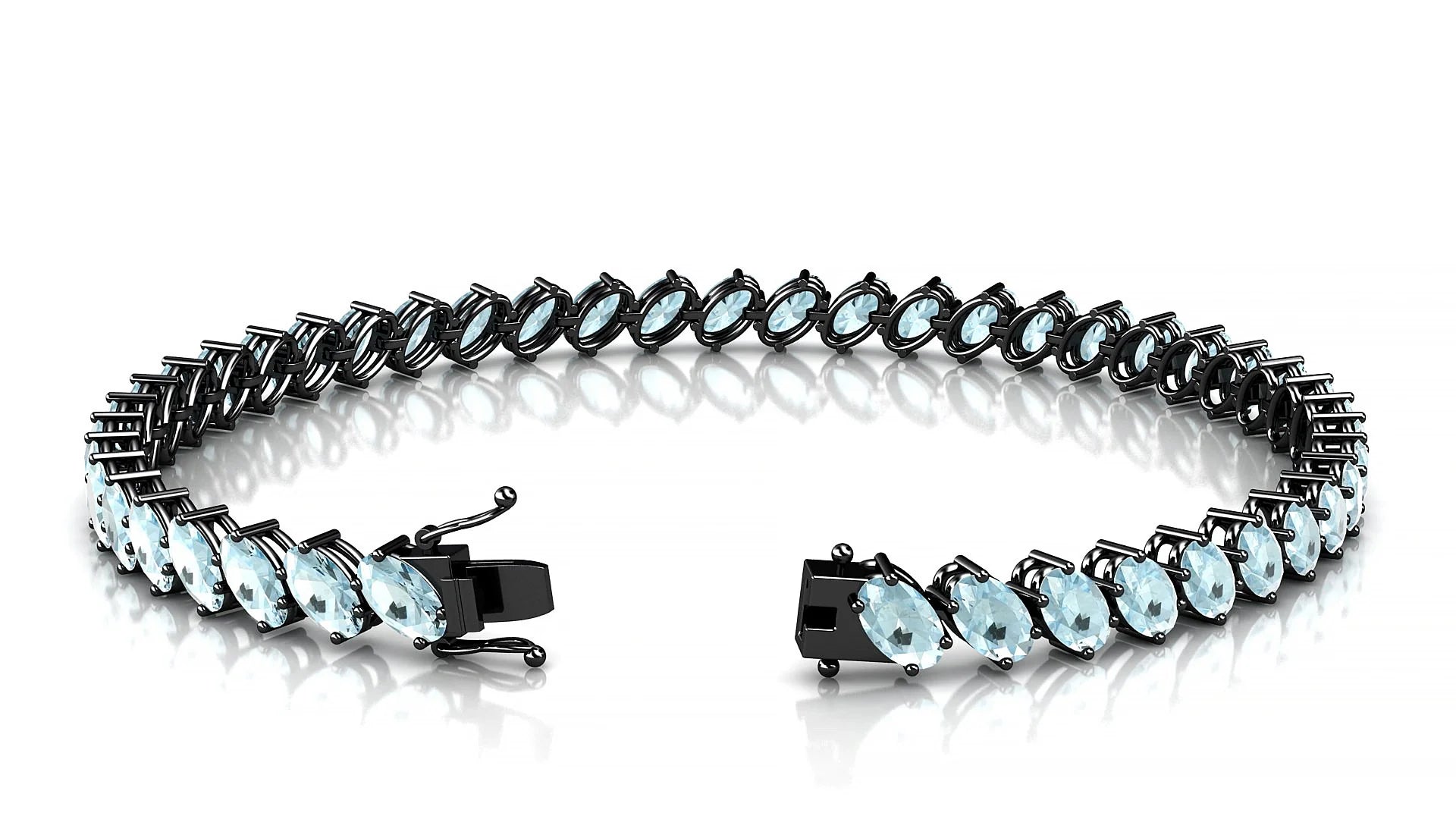 Nîmes | 18k Black Gold 5 x 3 mm Oval Natural Aquamarine Tennis Bracelet
