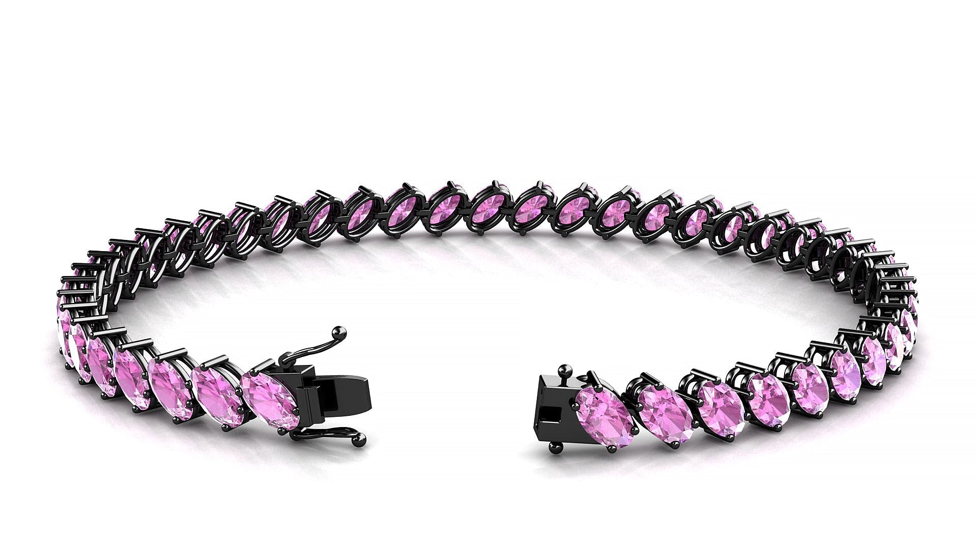 Nîmes | 18k Black Gold 5 x 3 mm Oval Natural Pink Sapphire Tennis Bracelet