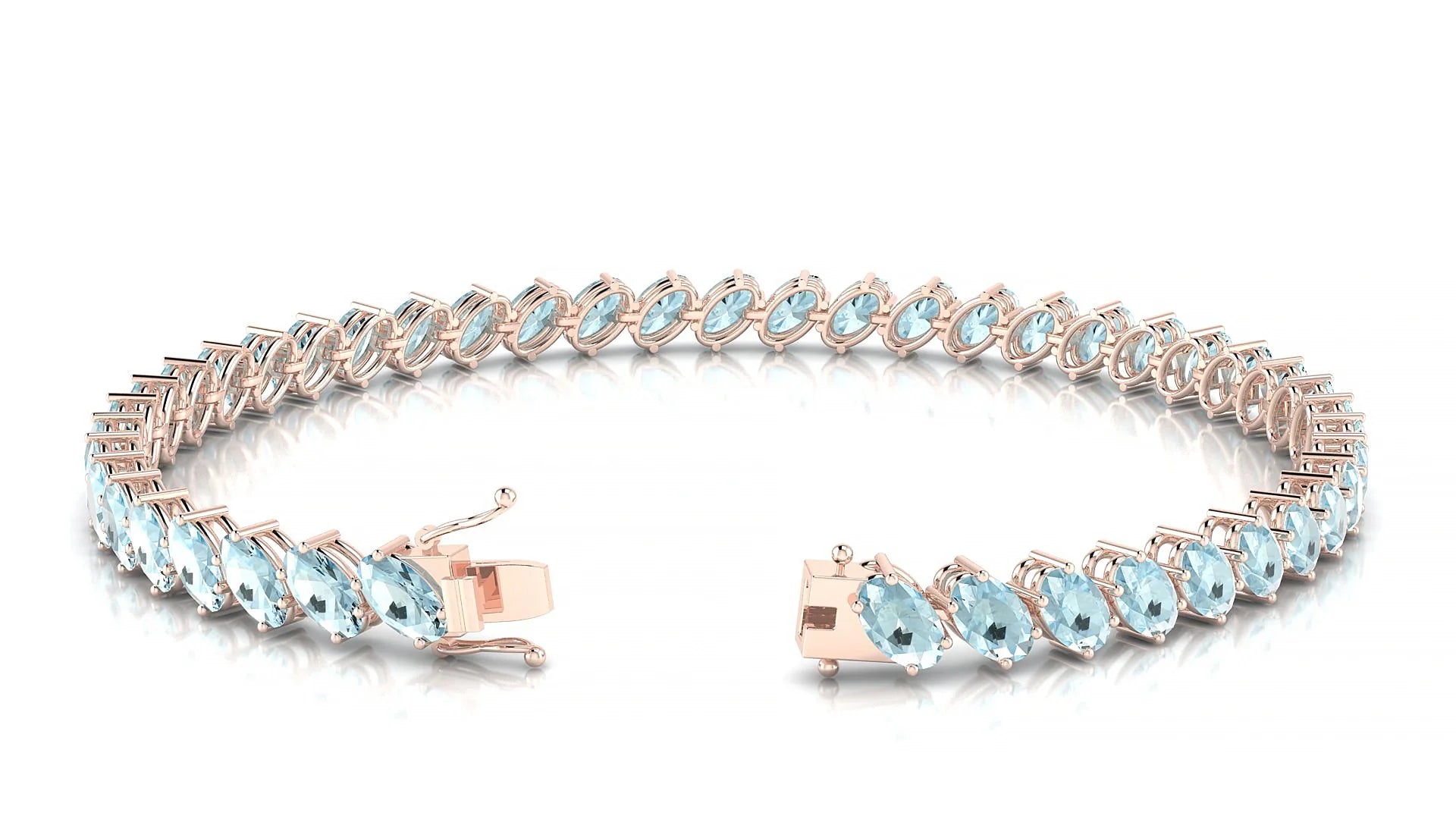 Nîmes | 18k Rose Gold 5 x 3 mm Oval Natural Aquamarine Tennis Bracelet