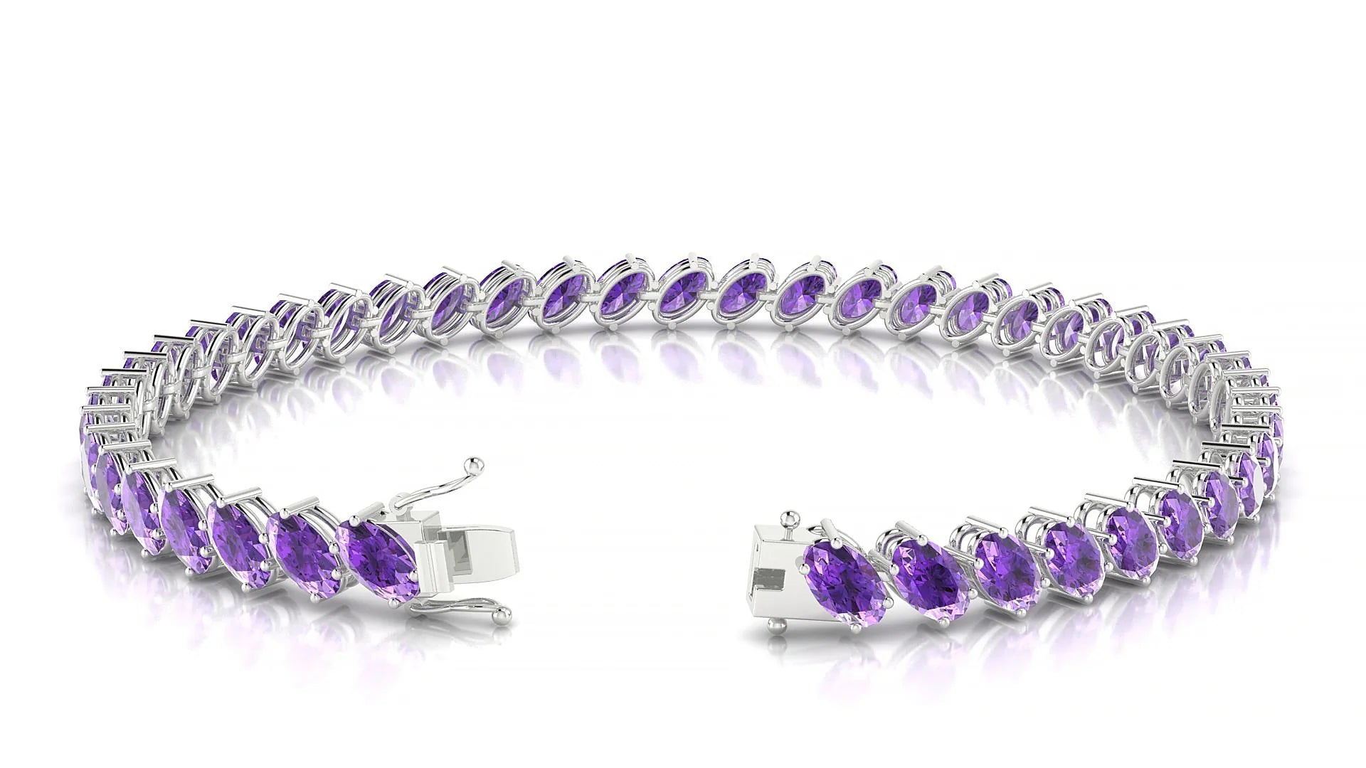 Nîmes | 18k White Gold 5 x 3 mm Oval Natural Amethyst Tennis Bracelet