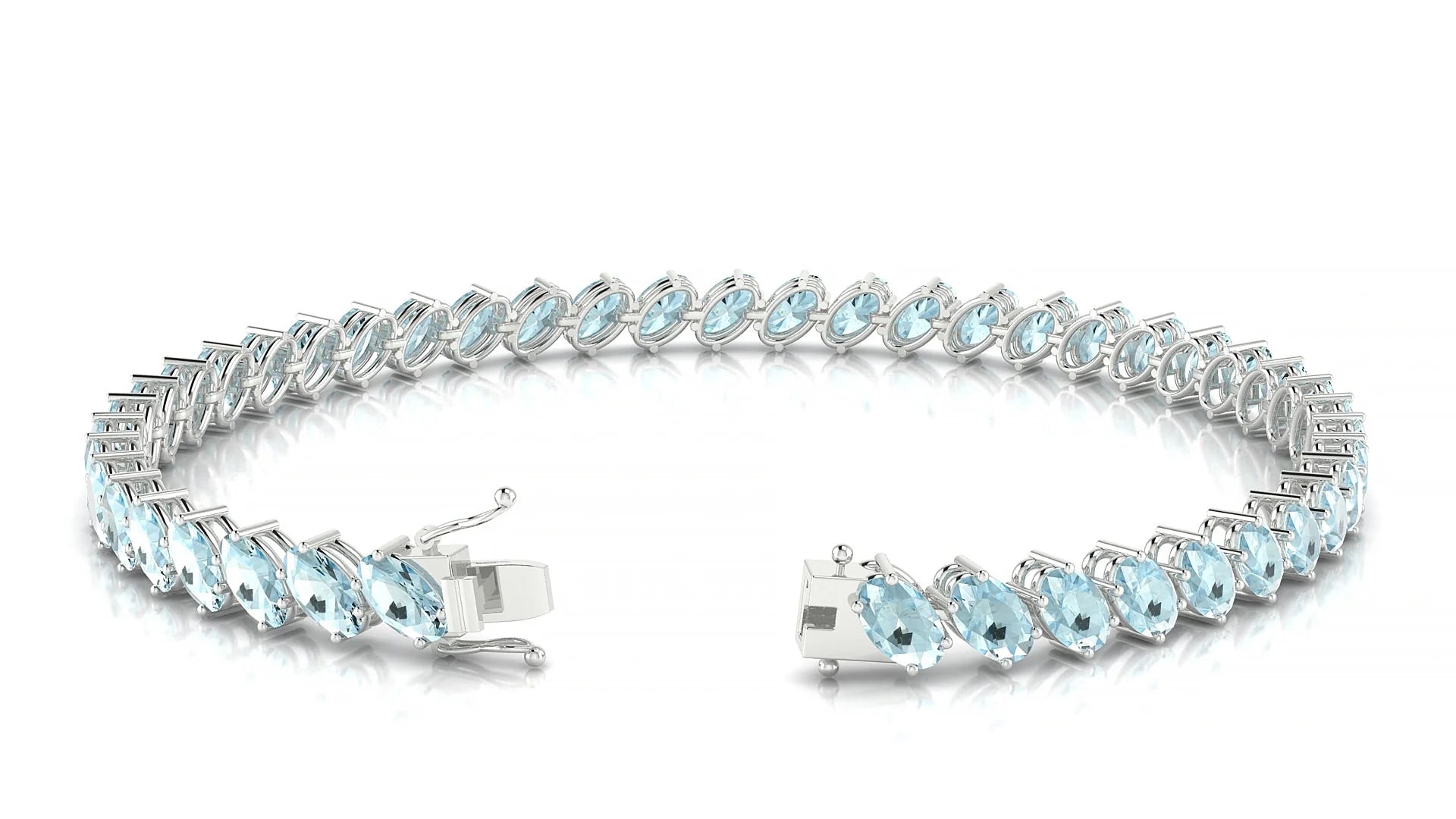 Nîmes | 18k White Gold 5 x 3 mm Oval Natural Aquamarine Tennis Bracelet