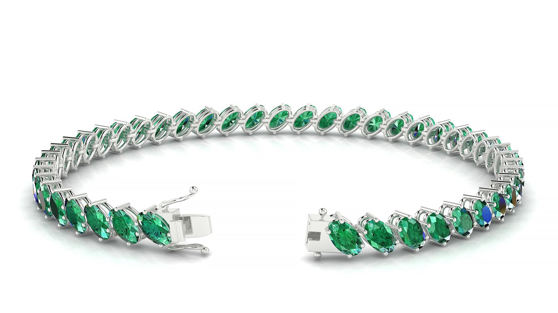 Nîmes | 18k White Gold 5 x 3 mm Oval Natural Emerald Tennis Bracelet