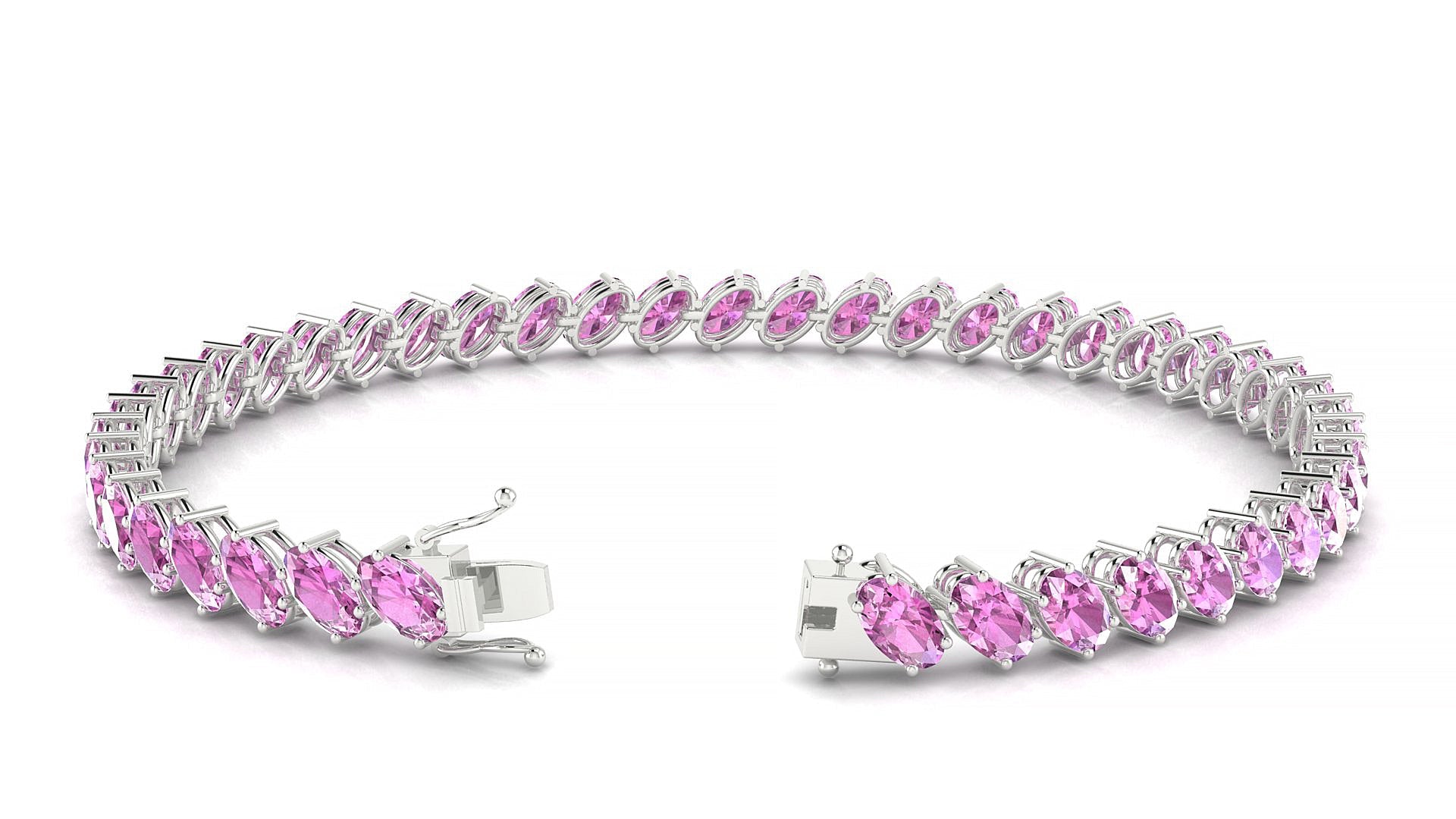 Nîmes | 18k White Gold 5 x 3 mm Oval Natural Pink Sapphire Tennis Bracelet