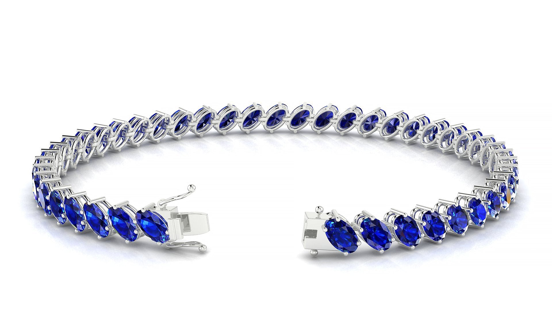 Nîmes | 18k White Gold 5 x 3 mm Oval Natural Sapphire Tennis Bracelet