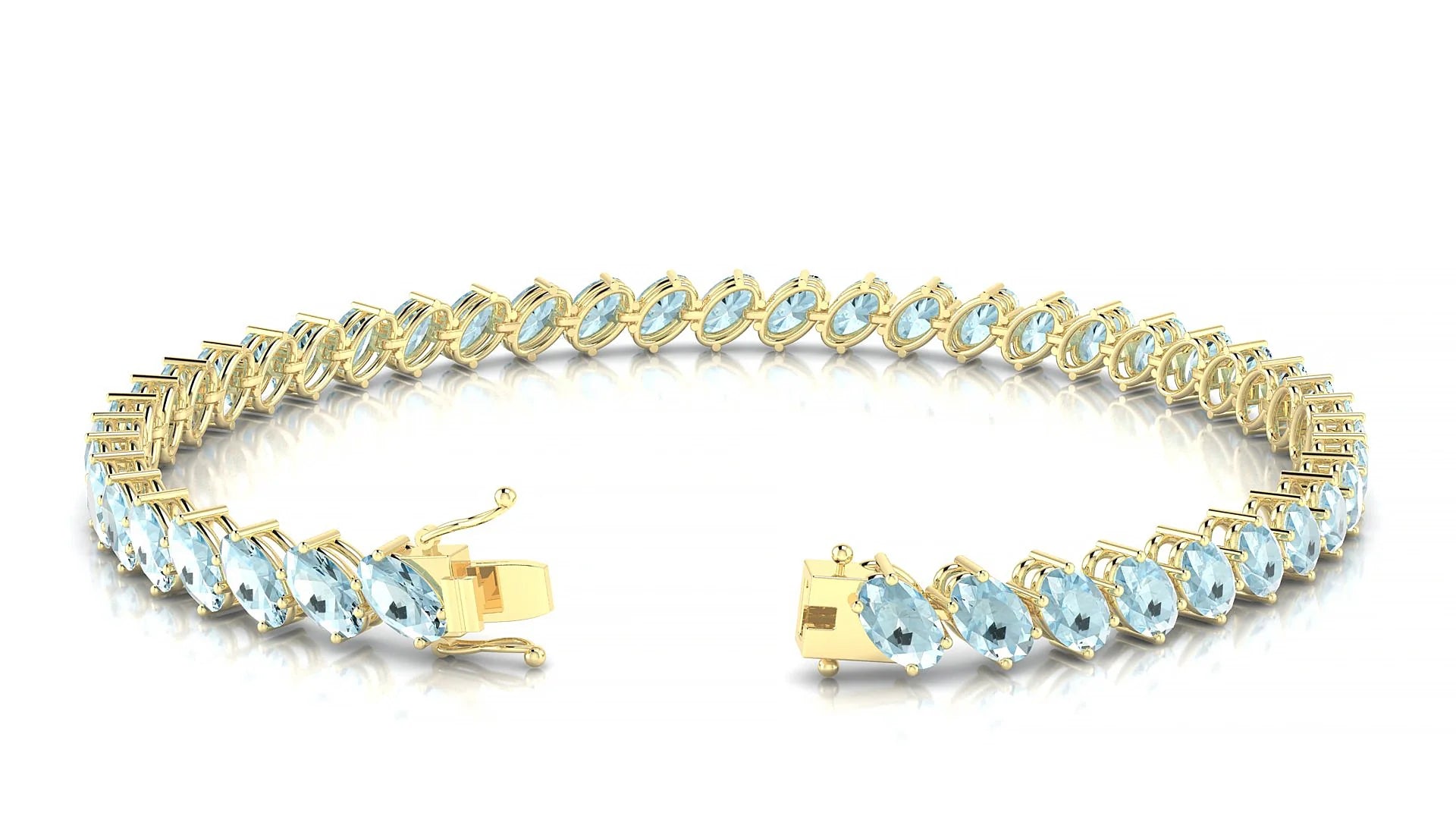Nîmes | 18k Yellow Gold 5 x 3 mm Oval Natural Aquamarine Tennis Bracelet