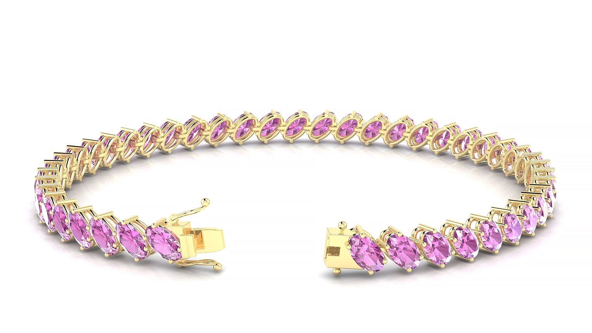 Nîmes | 18k Yellow Gold 5 x 3 mm Oval Natural Pink Sapphire Tennis Bracelet
