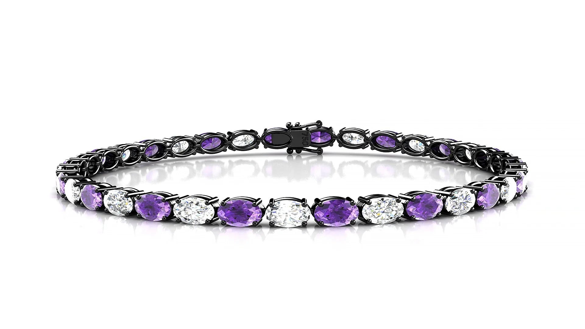 Pula 1-1 | 18k Black Gold 5 x 3 mm Oval Natural Amethyst & Diamond 18 cm Tennis Bracelet