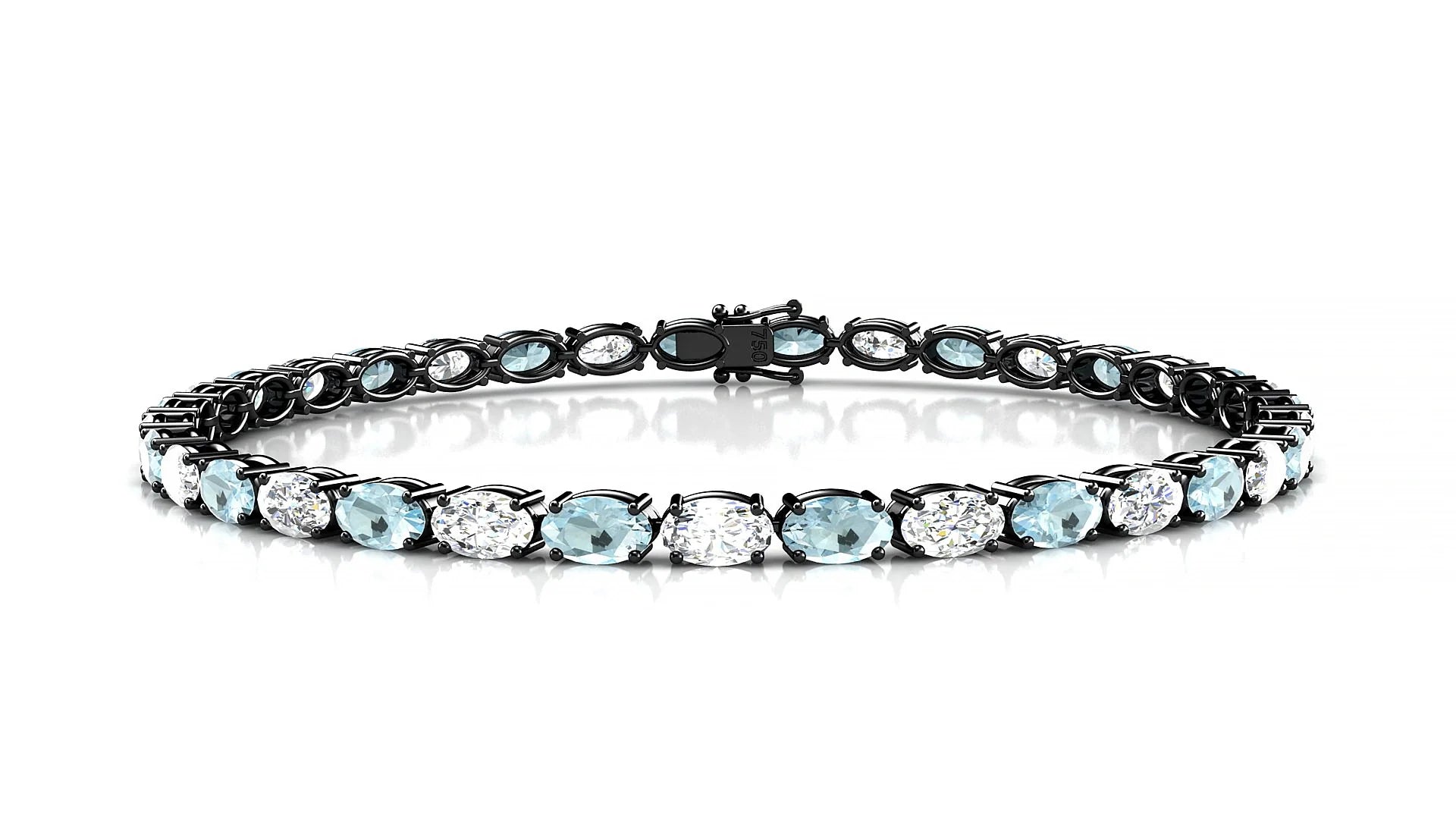 Pula 1-1 | 18k Black Gold 5 x 3 mm Oval Natural Aquamarine & Diamond 18 cm Tennis Bracelet