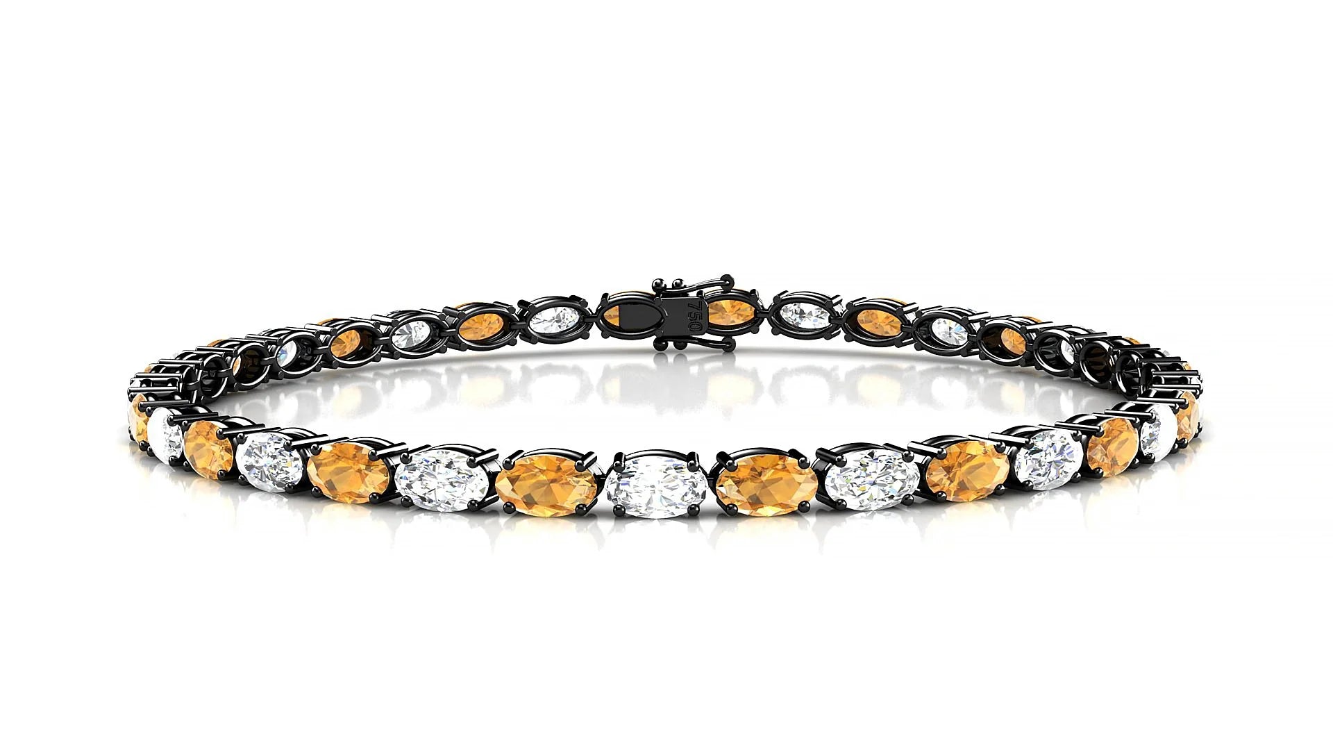 Pula 1-1 | 18k Black Gold 5 x 3 mm Oval Natural Citrine & Diamond 18 cm Tennis Bracelet