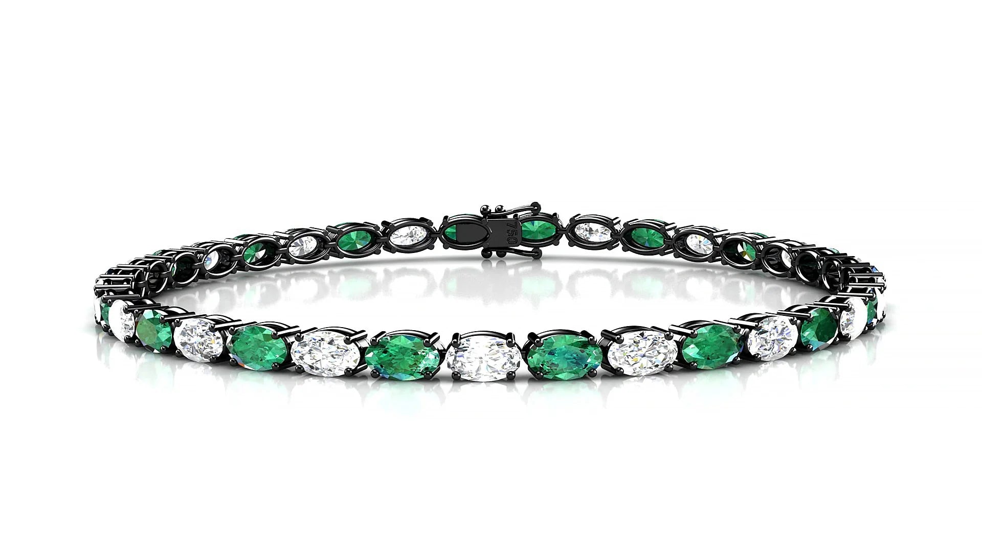 Pula 1-1 | 18k Black Gold 5 x 3 mm Oval Natural Emerald & Diamond 18 cm Tennis Bracelet