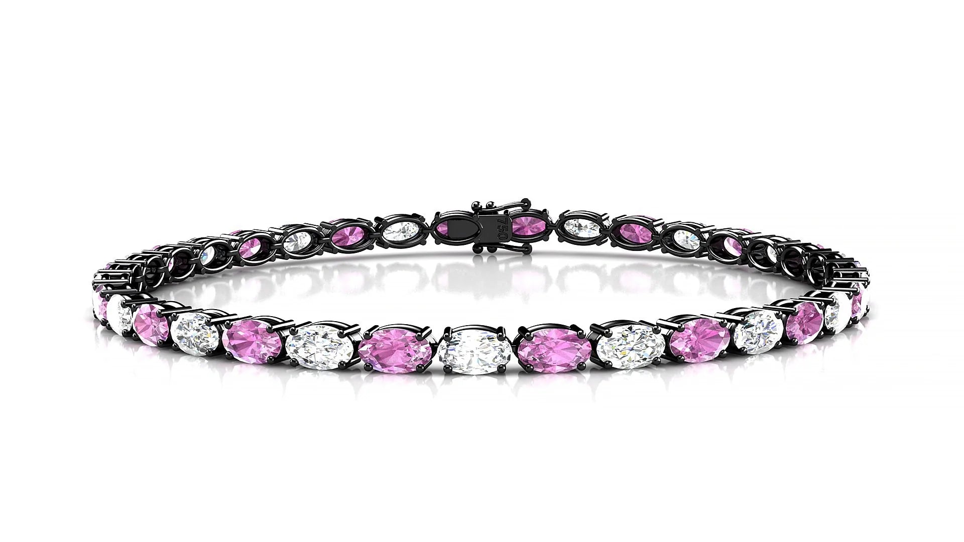 Pula 1-1 | 18k Black Gold 5 x 3 mm Oval Natural Pink Sapphire & Diamond 18 cm Tennis Bracelet