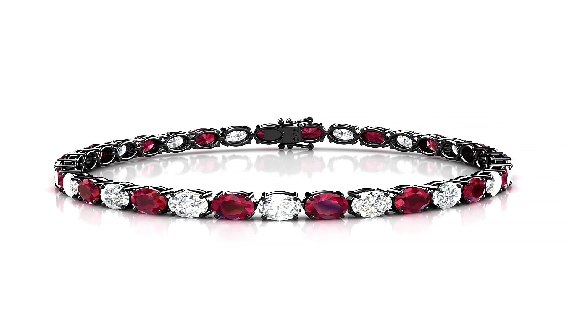 Pula 1-1 | 18k Black Gold 5 x 3 mm Oval Natural Ruby & Diamond 18 cm Tennis Bracelet