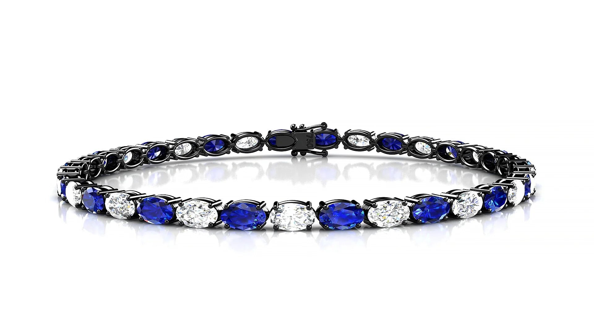 Pula 1-1 | 18k Black Gold 5 x 3 mm Oval Natural Sapphire & Diamond 18 cm Tennis Bracelet