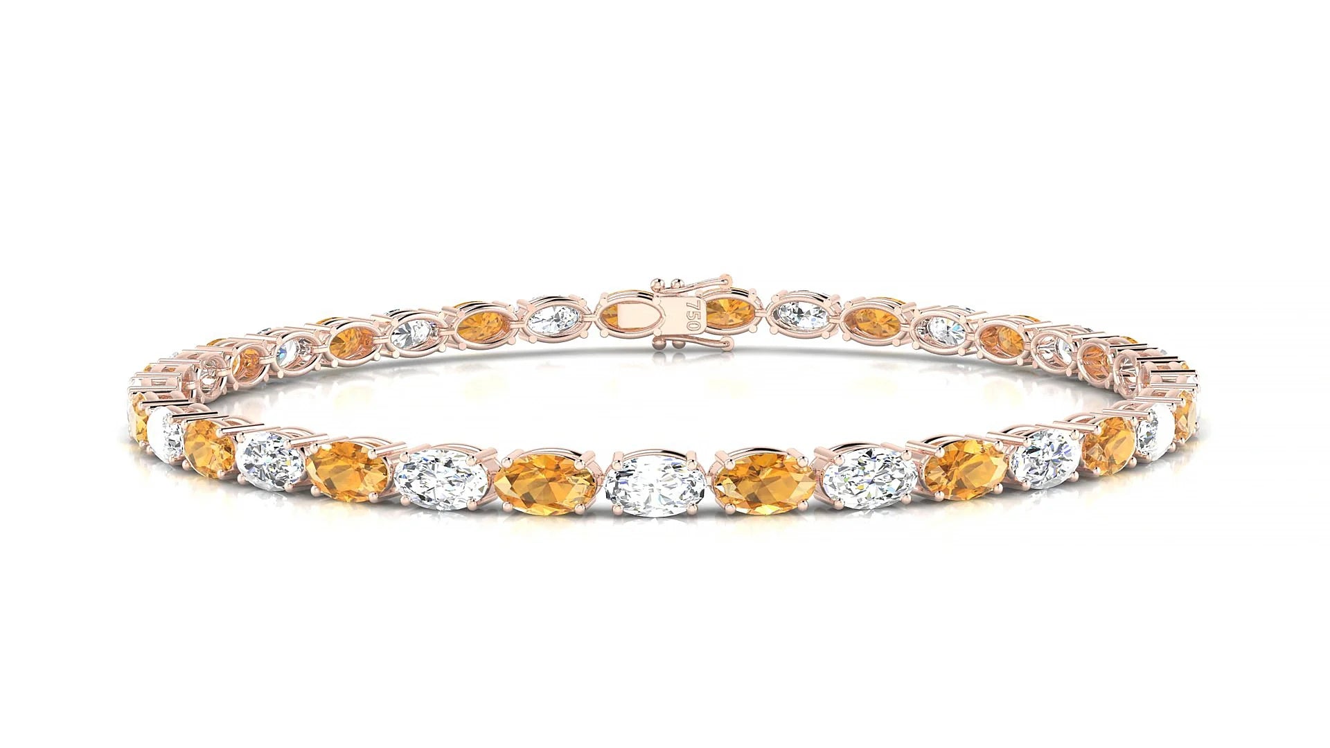 Pula 1-1 | 18k Rose Gold 5 x 3 mm Oval Natural Citrine & Diamond 18 cm Tennis Bracelet