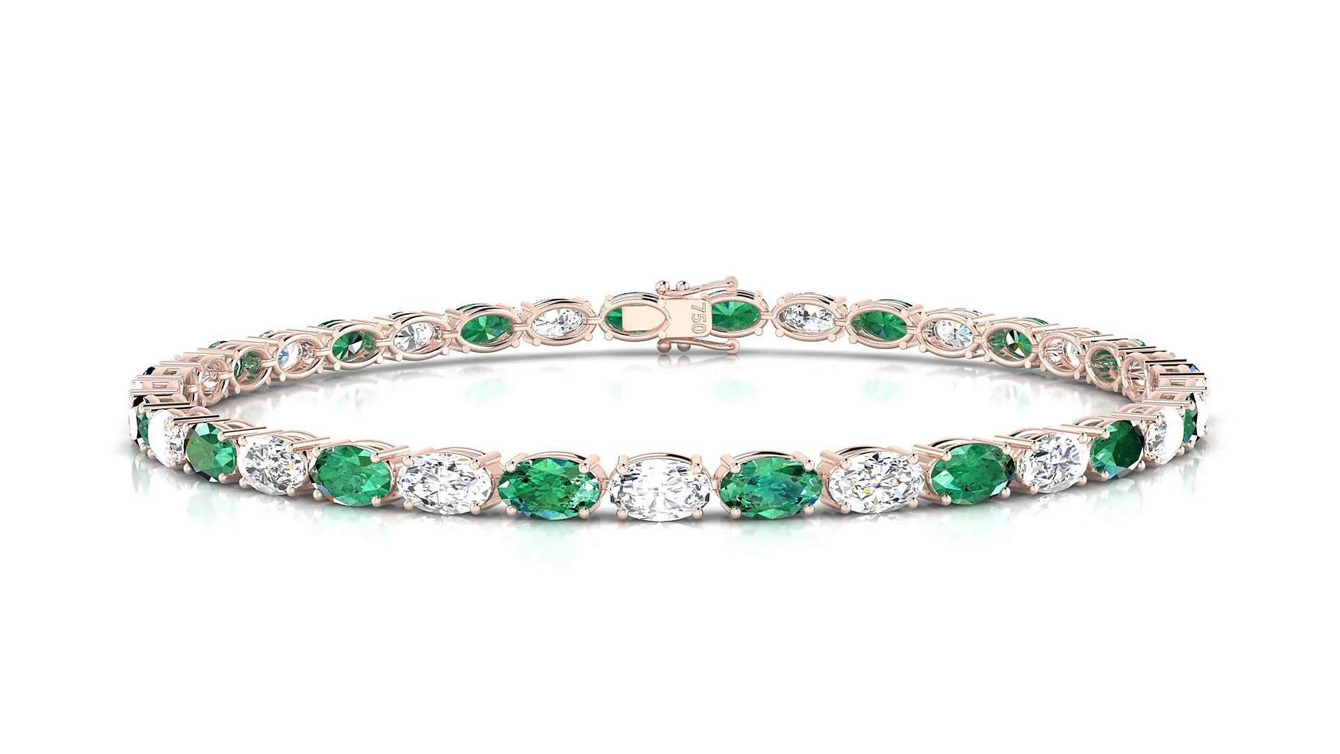 Pula 1-1 | 18k Rose Gold 5 x 3 mm Oval Natural Emerald & Diamond 18 cm Tennis Bracelet