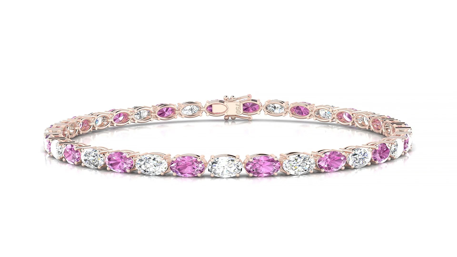Pula 1-1 | 18k Rose Gold 5 x 3 mm Oval Natural Pink Sapphire & Diamond 18 cm Tennis Bracelet