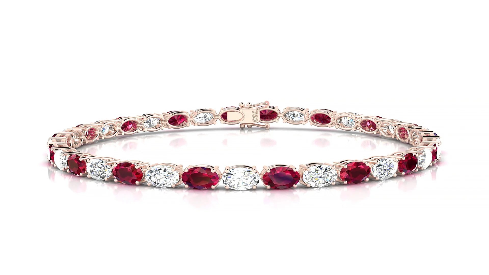 Pula 1-1 | 18k Rose Gold 5 x 3 mm Oval Natural Ruby & Diamond 18 cm Tennis Bracelet
