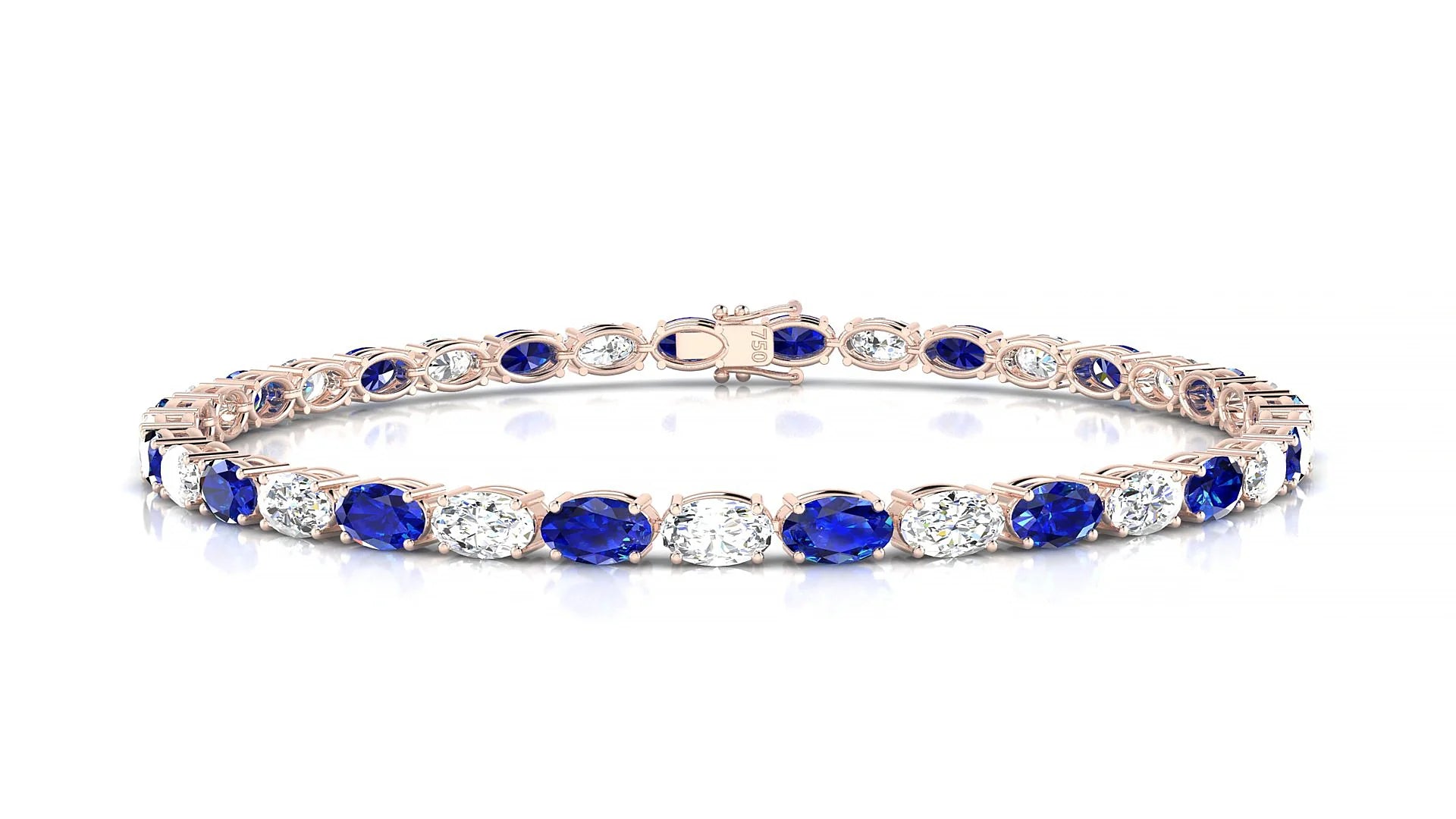 Pula 1-1 | 18k Rose Gold 5 x 3 mm Oval Natural Sapphire & Diamond 18 cm Tennis Bracelet