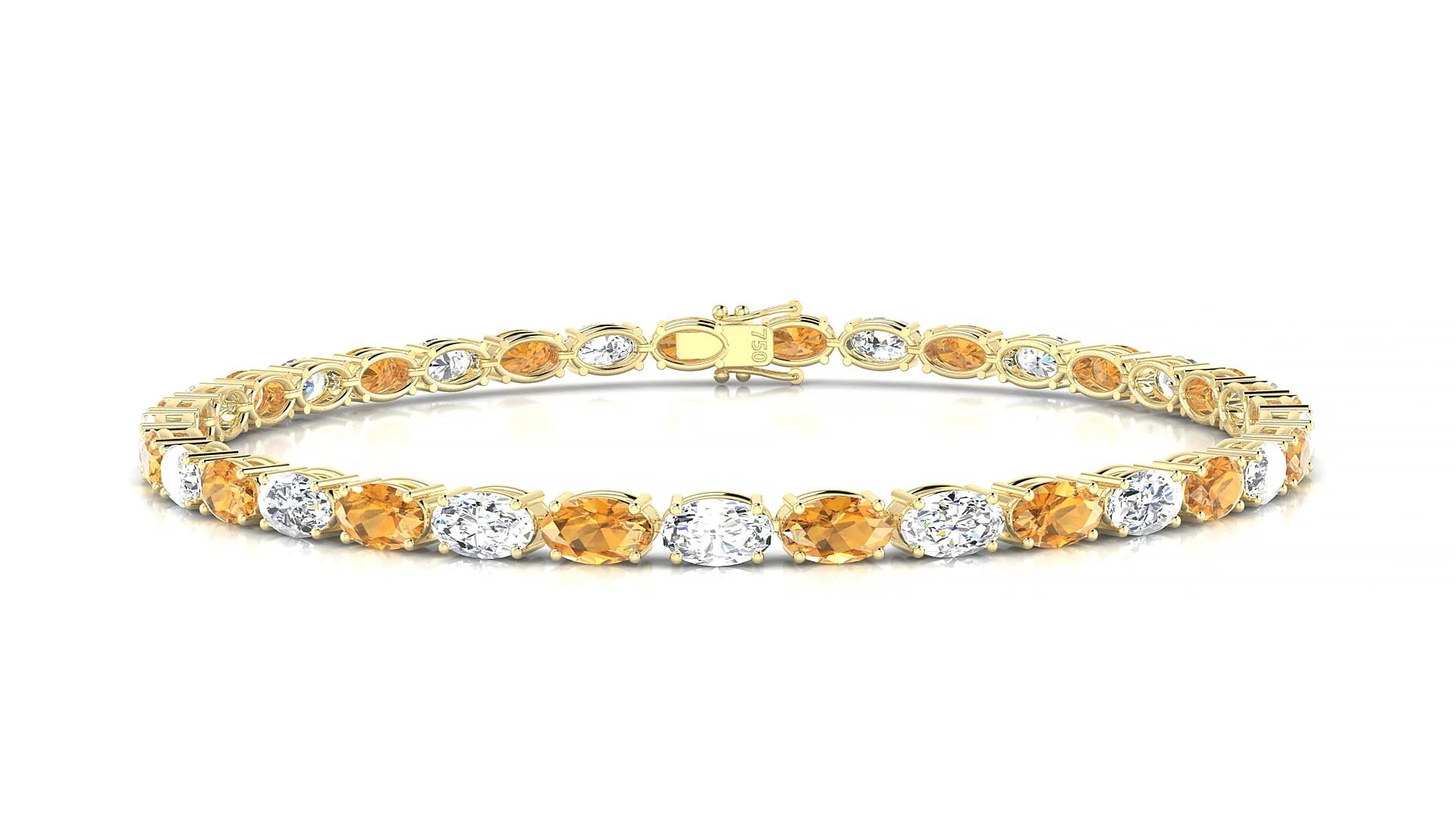 Pula 1-1 | 18k Yellow Gold 5 x 3 mm Oval Natural Citrine & Diamond 18 cm Tennis Bracelet