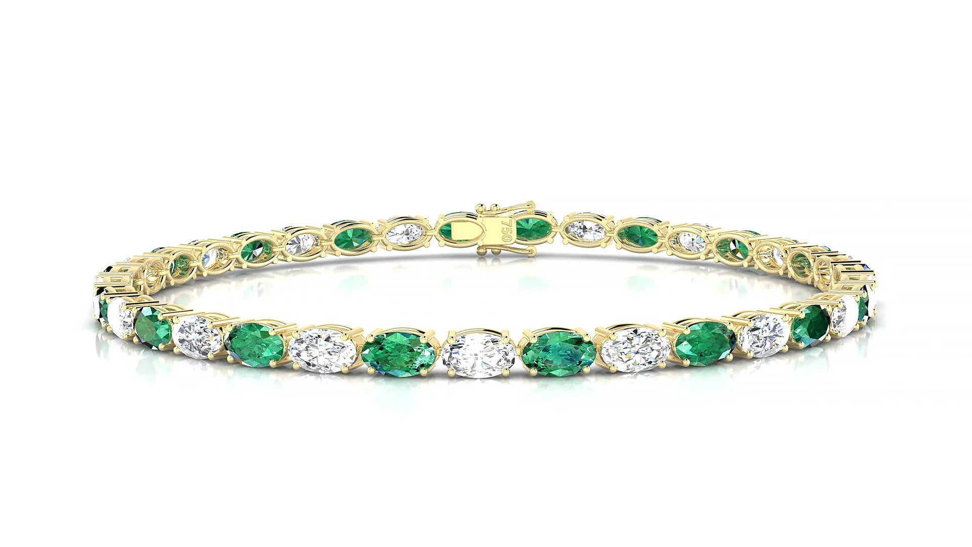 Pula 1-1 | 18k Yellow Gold 5 x 3 mm Oval Natural Emerald & Diamond 18 cm Tennis Bracelet