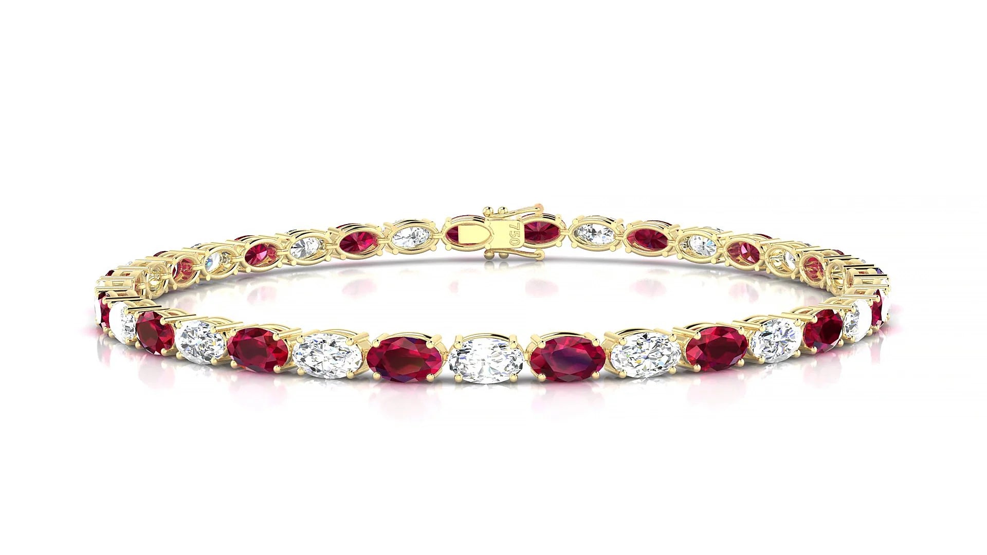 Pula 1-1 | 18k Yellow Gold 5 x 3 mm Oval Natural Ruby & Diamond 18 cm Tennis Bracelet