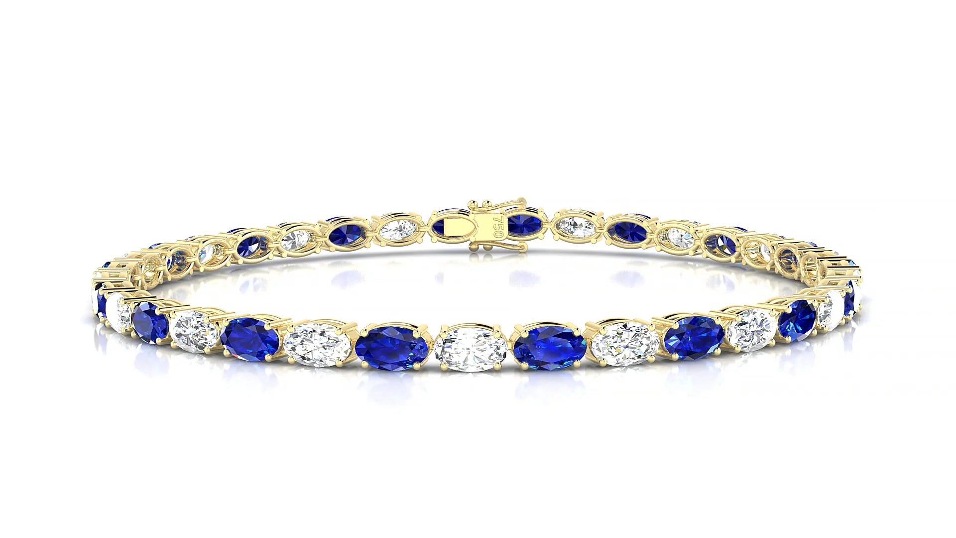 Pula 1-1 | 18k Yellow Gold 5 x 3 mm Oval Natural Sapphire & Diamond 18 cm Tennis Bracelet