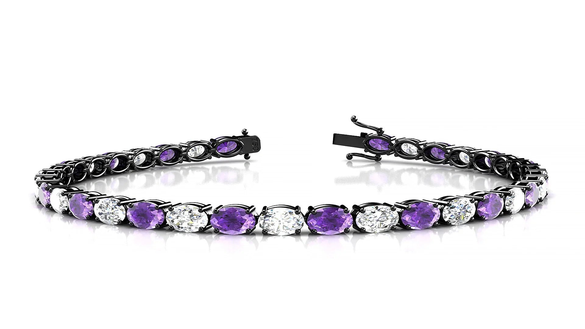 Pula 1-1 | 18k Black Gold 5 x 3 mm Oval Natural Amethyst & Diamond 18 cm Tennis Bracelet