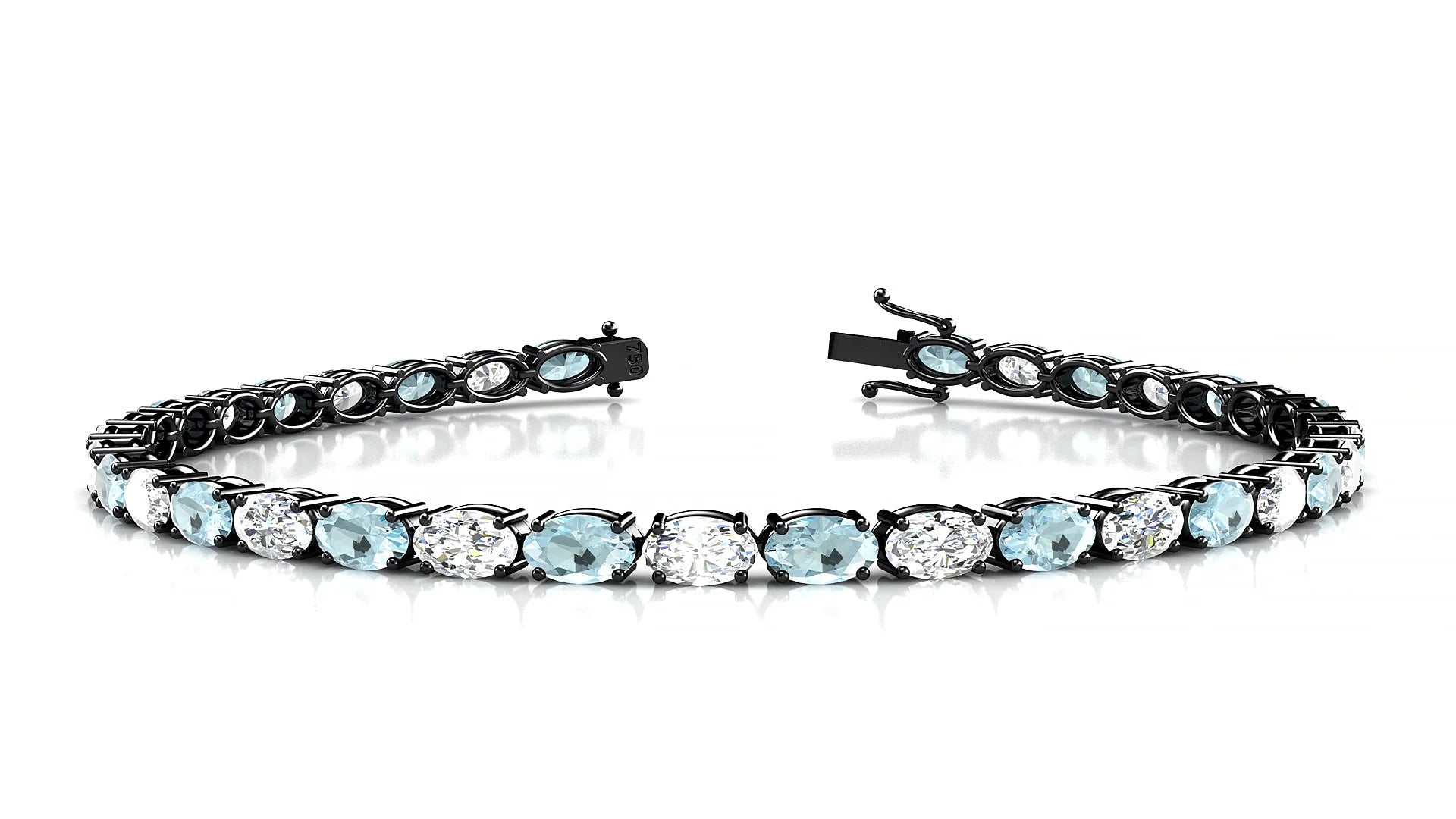 Pula 1-1 | 18k Black Gold 5 x 3 mm Oval Natural Aquamarine & Diamond 18 cm Tennis Bracelet