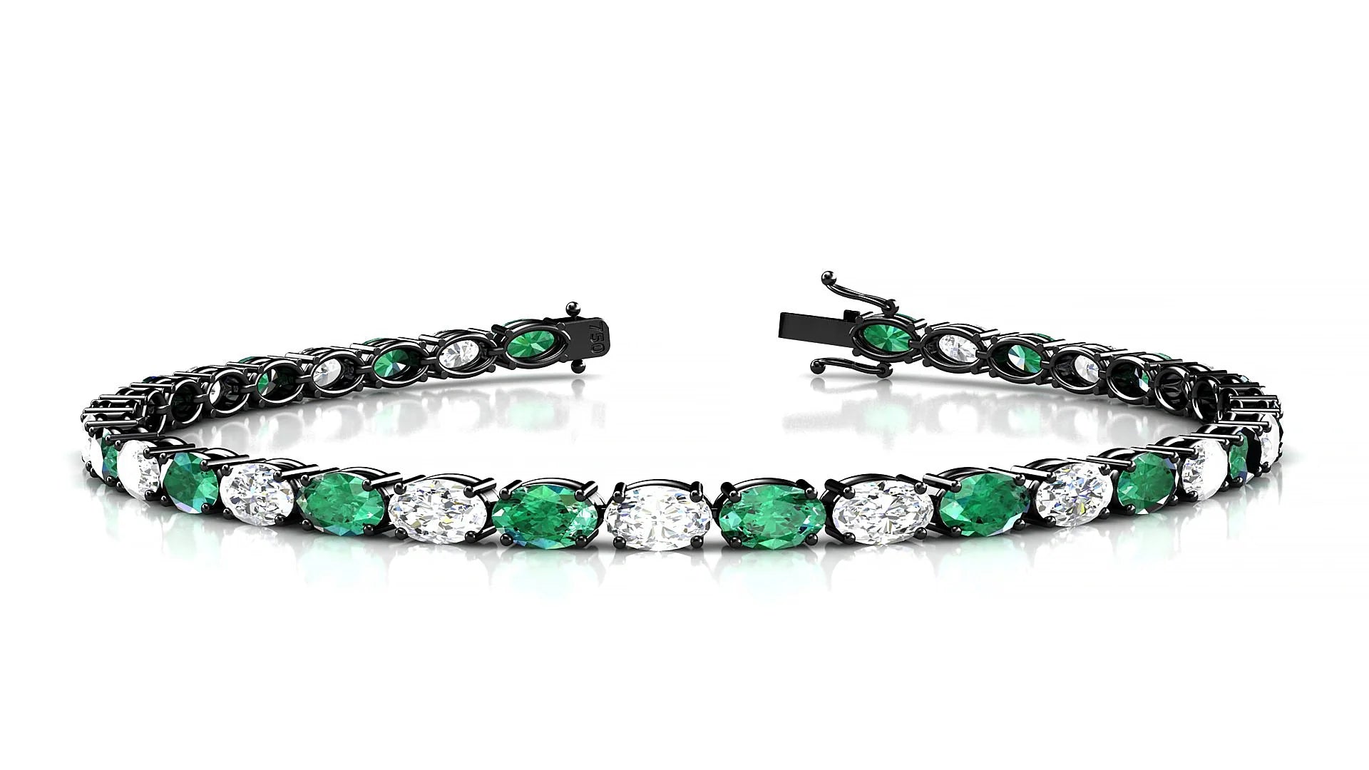 Pula 1-1 | 18k Black Gold 5 x 3 mm Oval Natural Emerald & Diamond 18 cm Tennis Bracelet