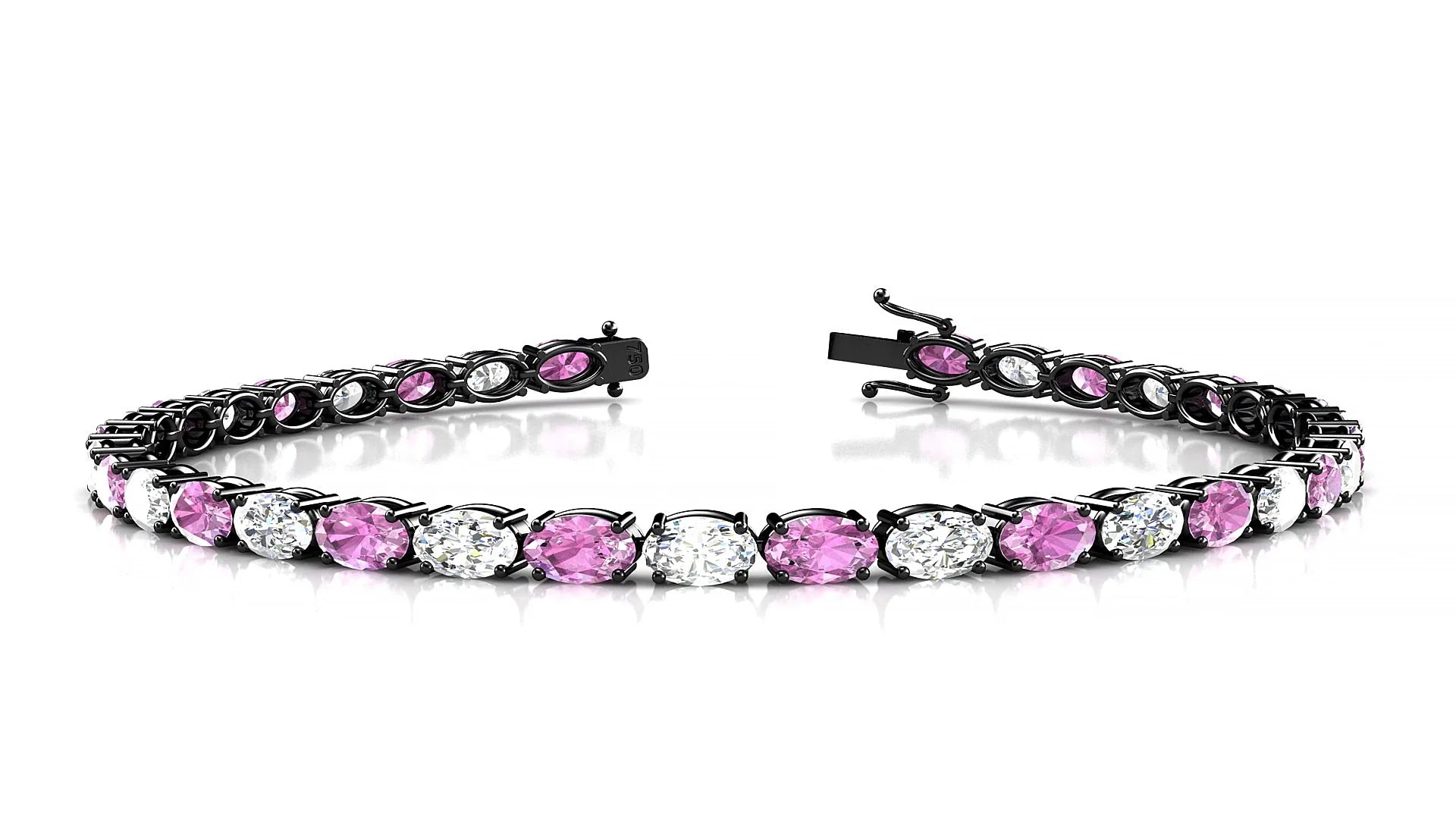 Pula 1-1 | 18k Black Gold 5 x 3 mm Oval Natural Pink Sapphire & Diamond 18 cm Tennis Bracelet