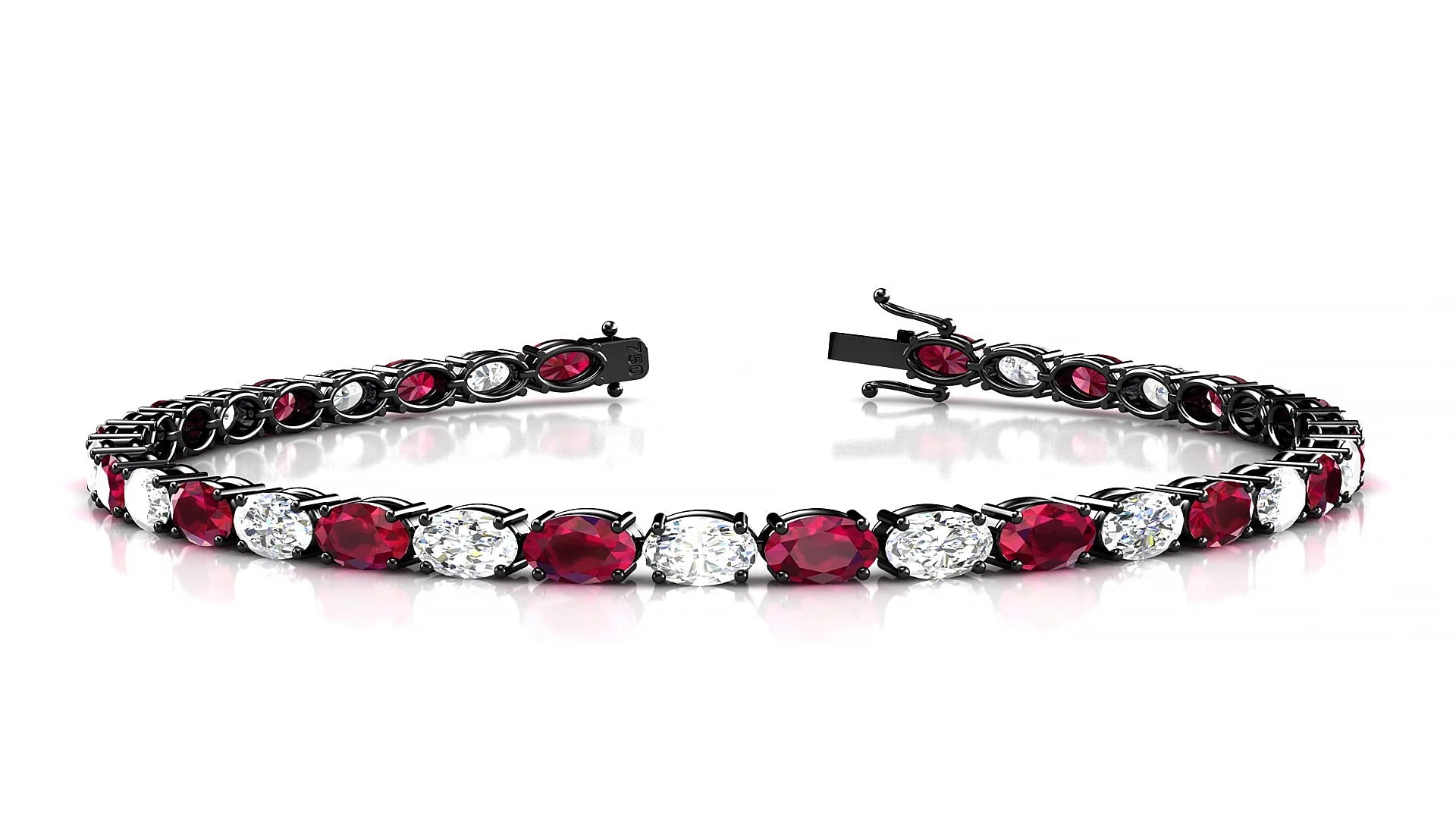Pula 1-1 | 18k Black Gold 5 x 3 mm Oval Natural Ruby & Diamond 18 cm Tennis Bracelet