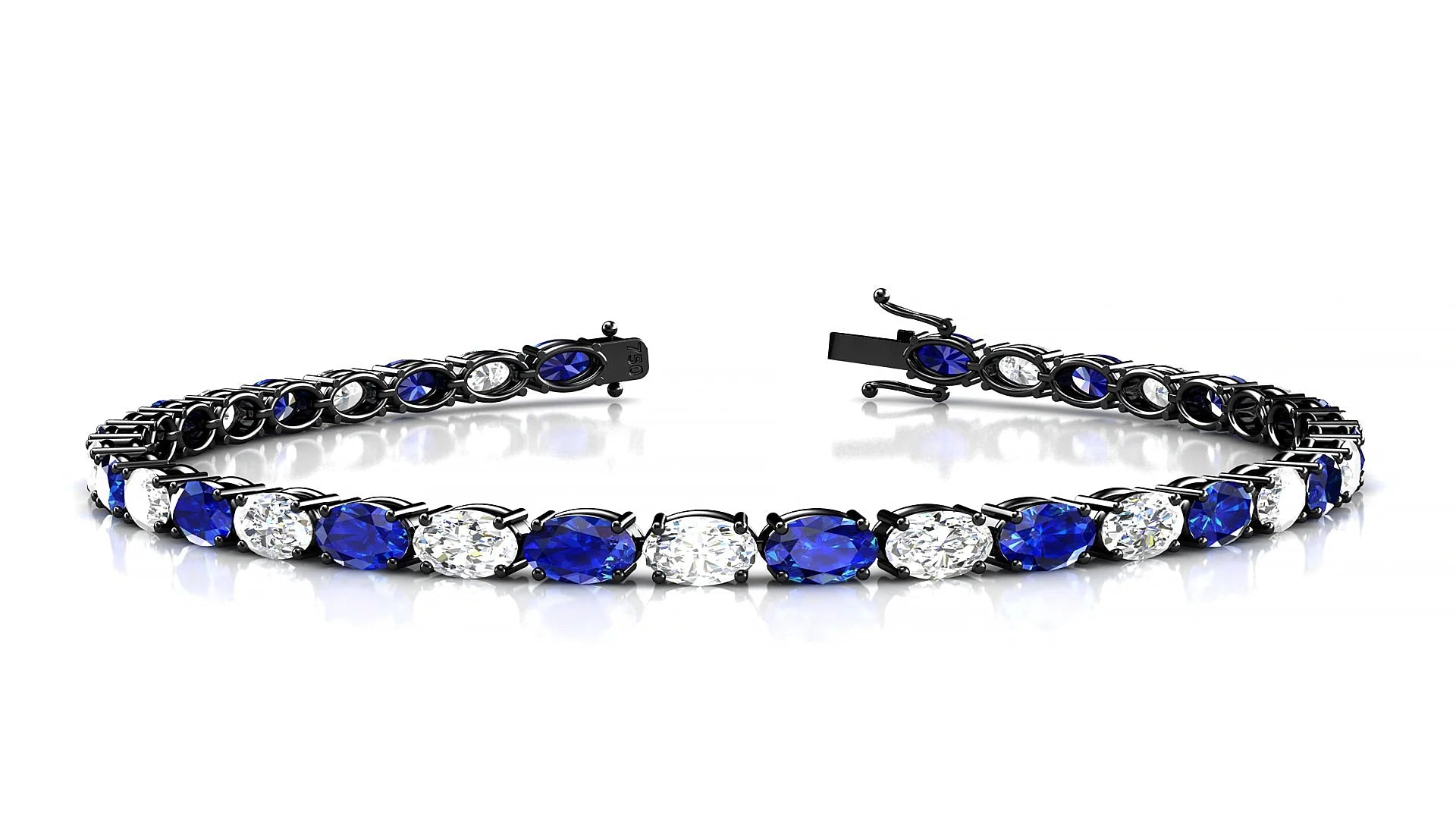Pula 1-1 | 18k Black Gold 5 x 3 mm Oval Natural Sapphire & Diamond 18 cm Tennis Bracelet