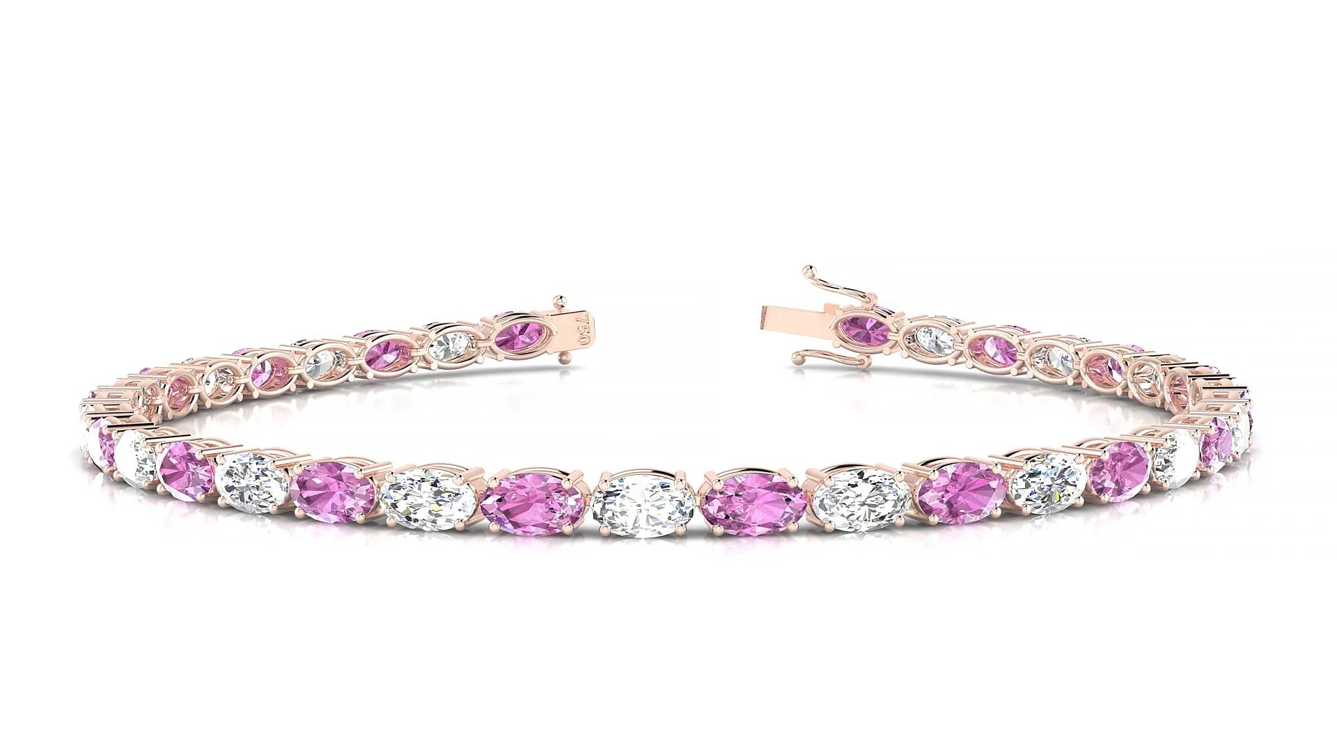 Pula 1-1 | 18k Rose Gold 5 x 3 mm Oval Natural Pink Sapphire & Diamond 18 cm Tennis Bracelet