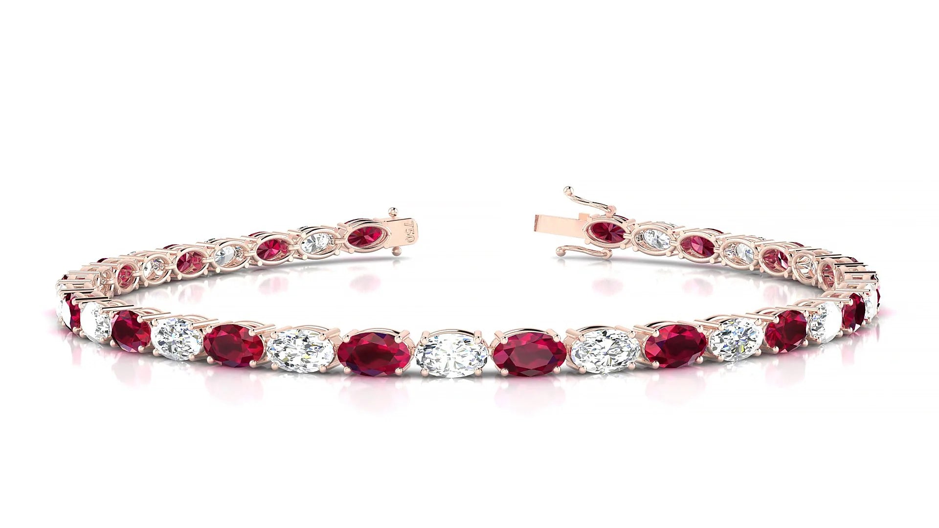 Pula 1-1 | 18k Rose Gold 5 x 3 mm Oval Natural Ruby & Diamond 18 cm Tennis Bracelet