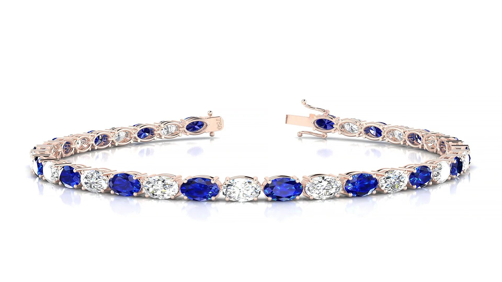 Pula 1-1 | 18k Rose Gold 5 x 3 mm Oval Natural Sapphire & Diamond 18 cm Tennis Bracelet