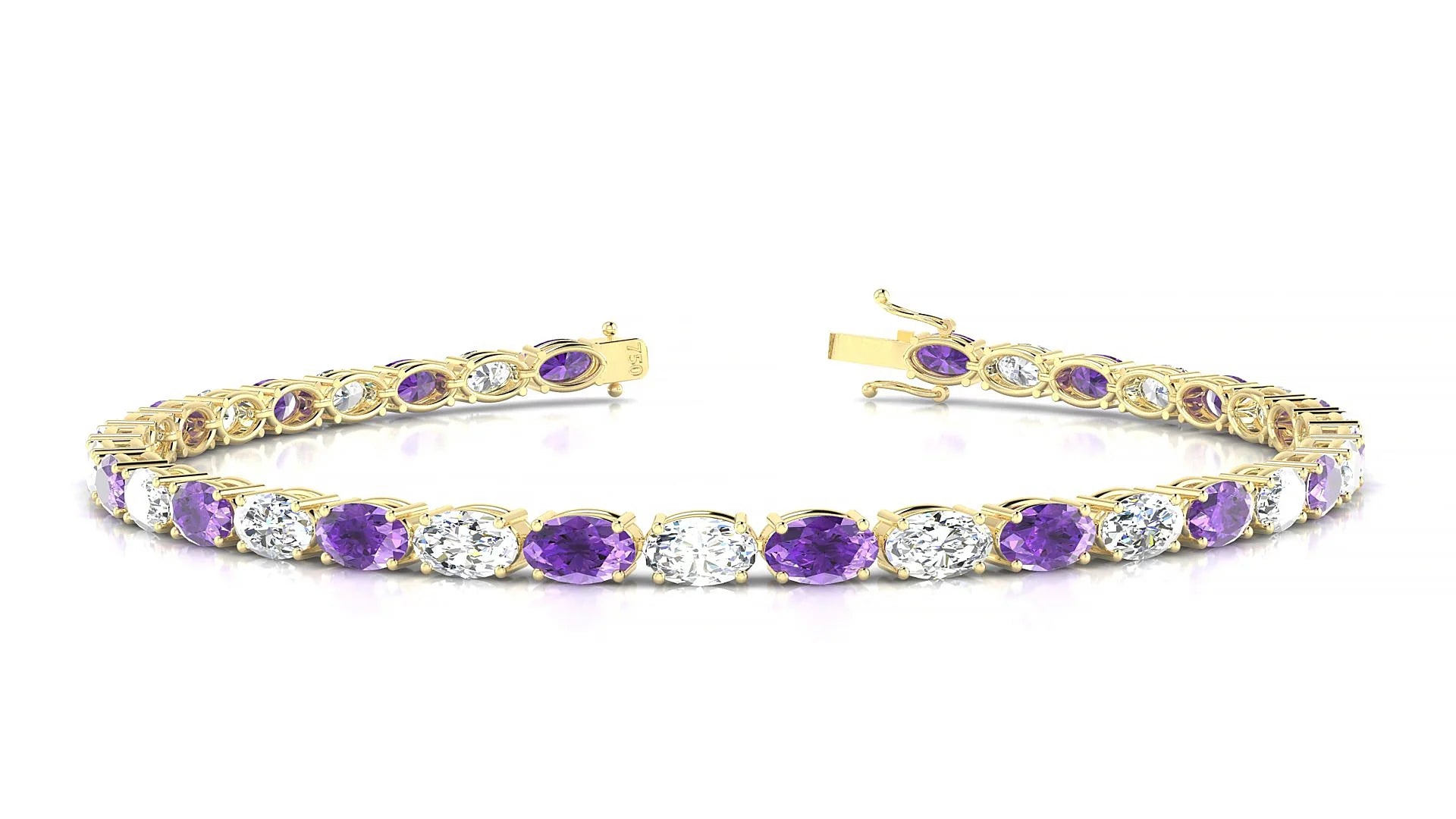 Pula 1-1 | 18k Yellow Gold 5 x 3 mm Oval Natural Amethyst & Diamond 18 cm Tennis Bracelet