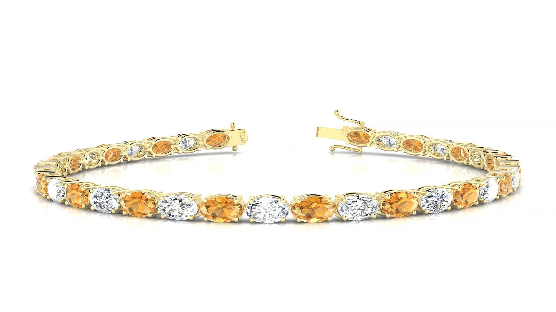 Pula 1-1 | 18k Yellow Gold 5 x 3 mm Oval Natural Citrine & Diamond 18 cm Tennis Bracelet