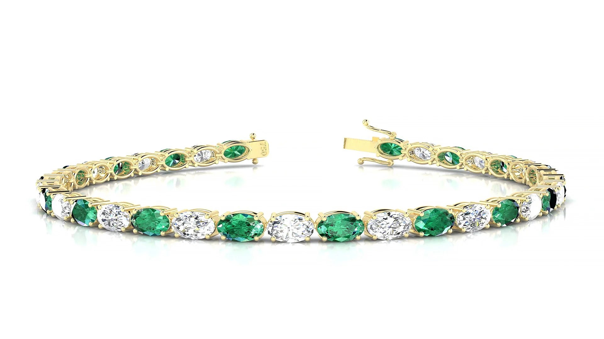 Pula 1-1 | 18k Yellow Gold 5 x 3 mm Oval Natural Emerald & Diamond 18 cm Tennis Bracelet