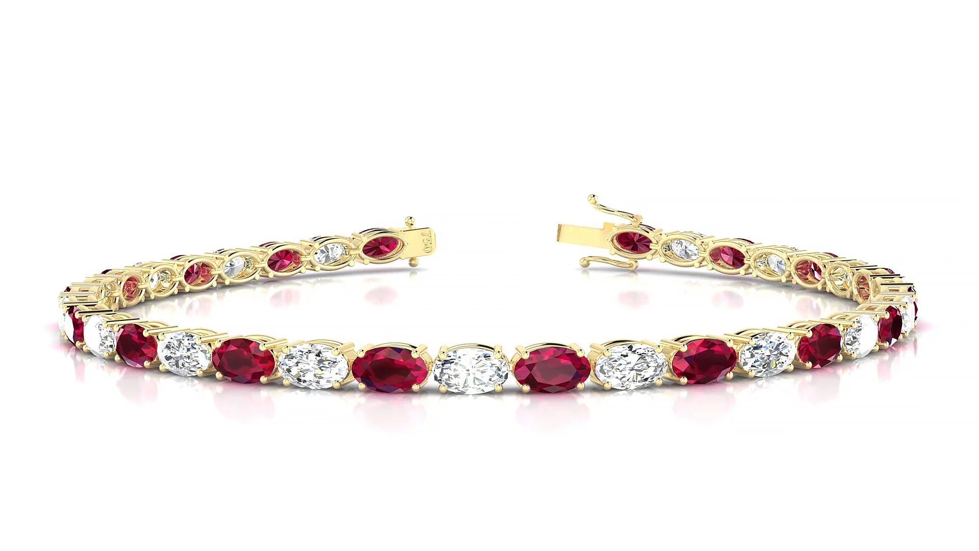 Pula 1-1 | 18k Yellow Gold 5 x 3 mm Oval Natural Ruby & Diamond 18 cm Tennis Bracelet